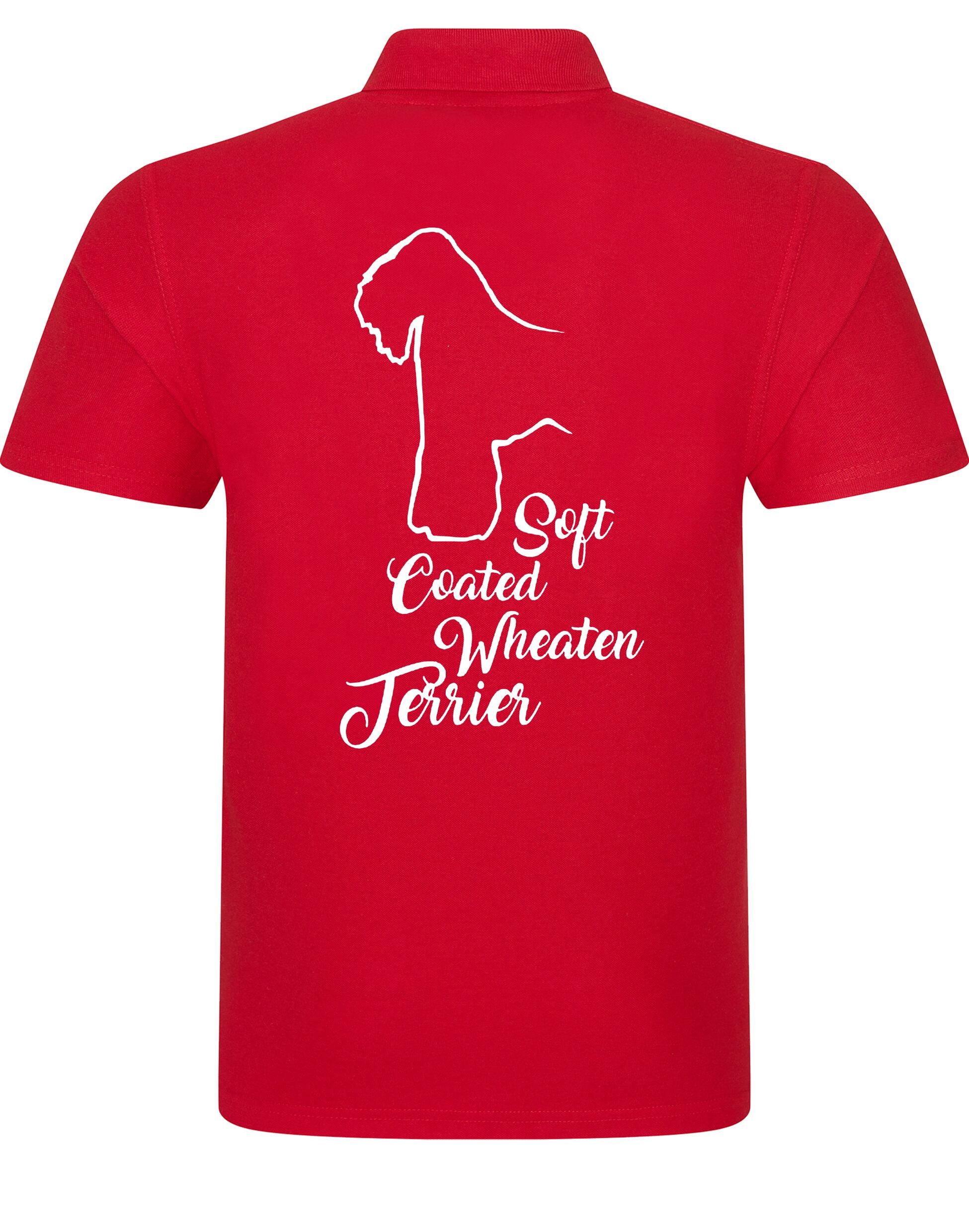 Unisex cotton polo shirt with Soft Coated Wheaten Terrier artwork on the back, lightweight and breathable with a relaxed fit