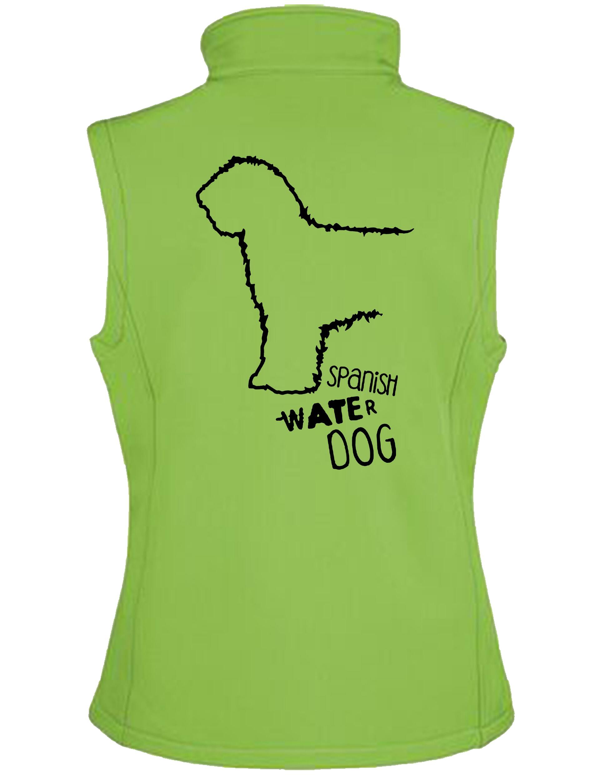 Unisex softshell gilet with Spanish Water Dog design on the back. Features water-resistant fabric, fleece lining, full-zip front, and side pockets—ideal for outdoor walks, breed events, or everyday layering.