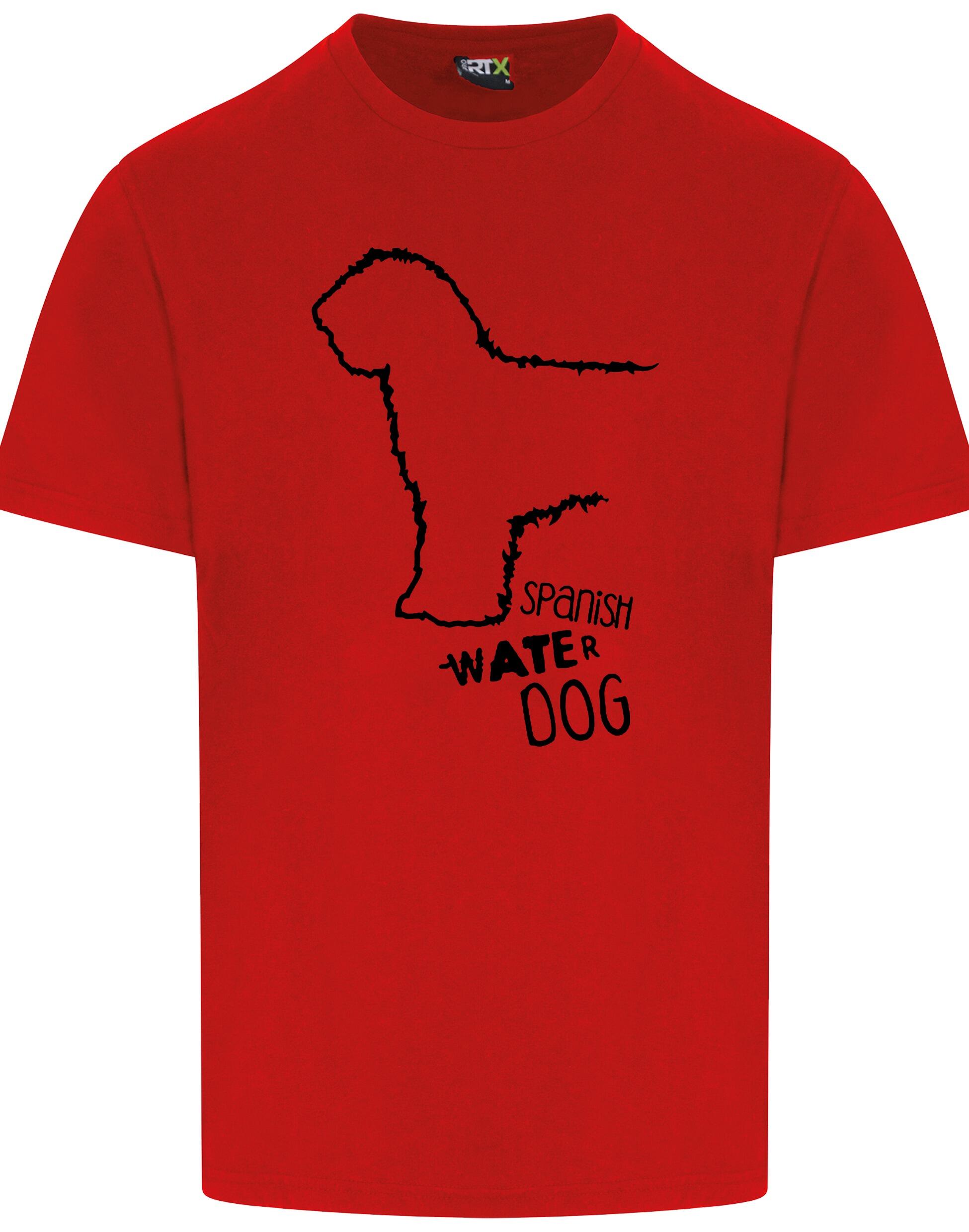 Unisex Roundneck T-shirt with Spanish Water Dog design printed on the front. Features a relaxed fit, classic neckline, and lightweight cotton for everyday comfort and style. Ideal for breed lovers and casual wear.