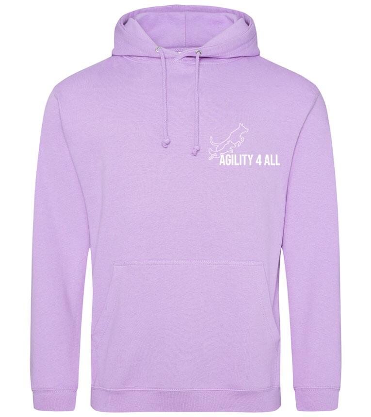 Agility 4 All - Official Clothing - Lavender Hoodie (Front with white Printed logo)