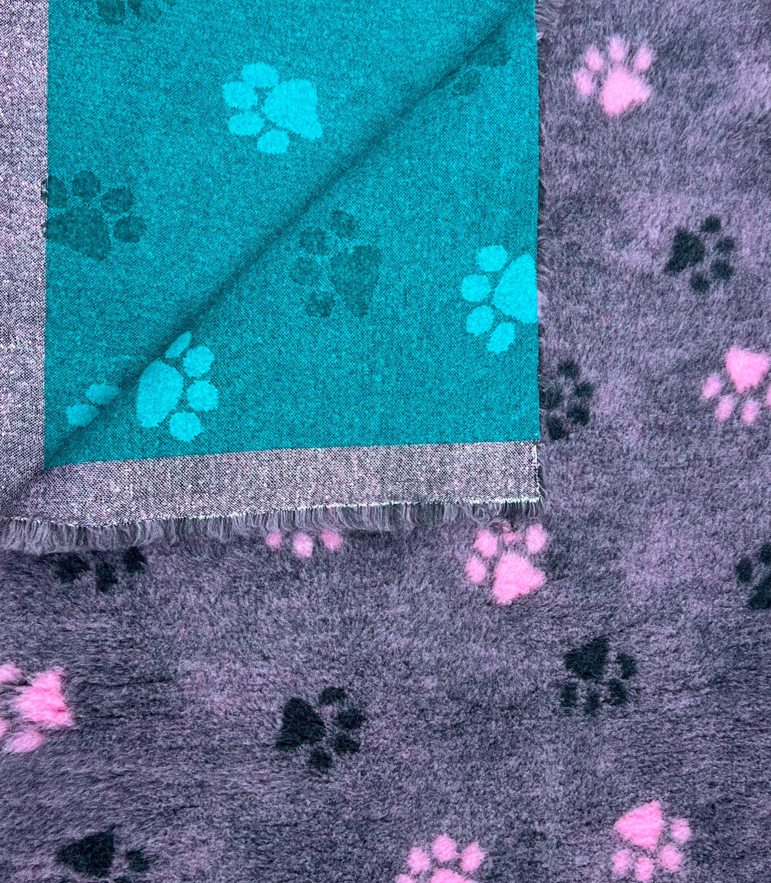 Dogeria Bedding for Dogs Green Backed Purple with Black/Pink Paws FOLDED