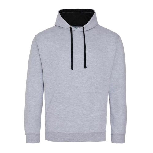 Contrast Plain Pullover Hoodie Heather Grey/Jet Black