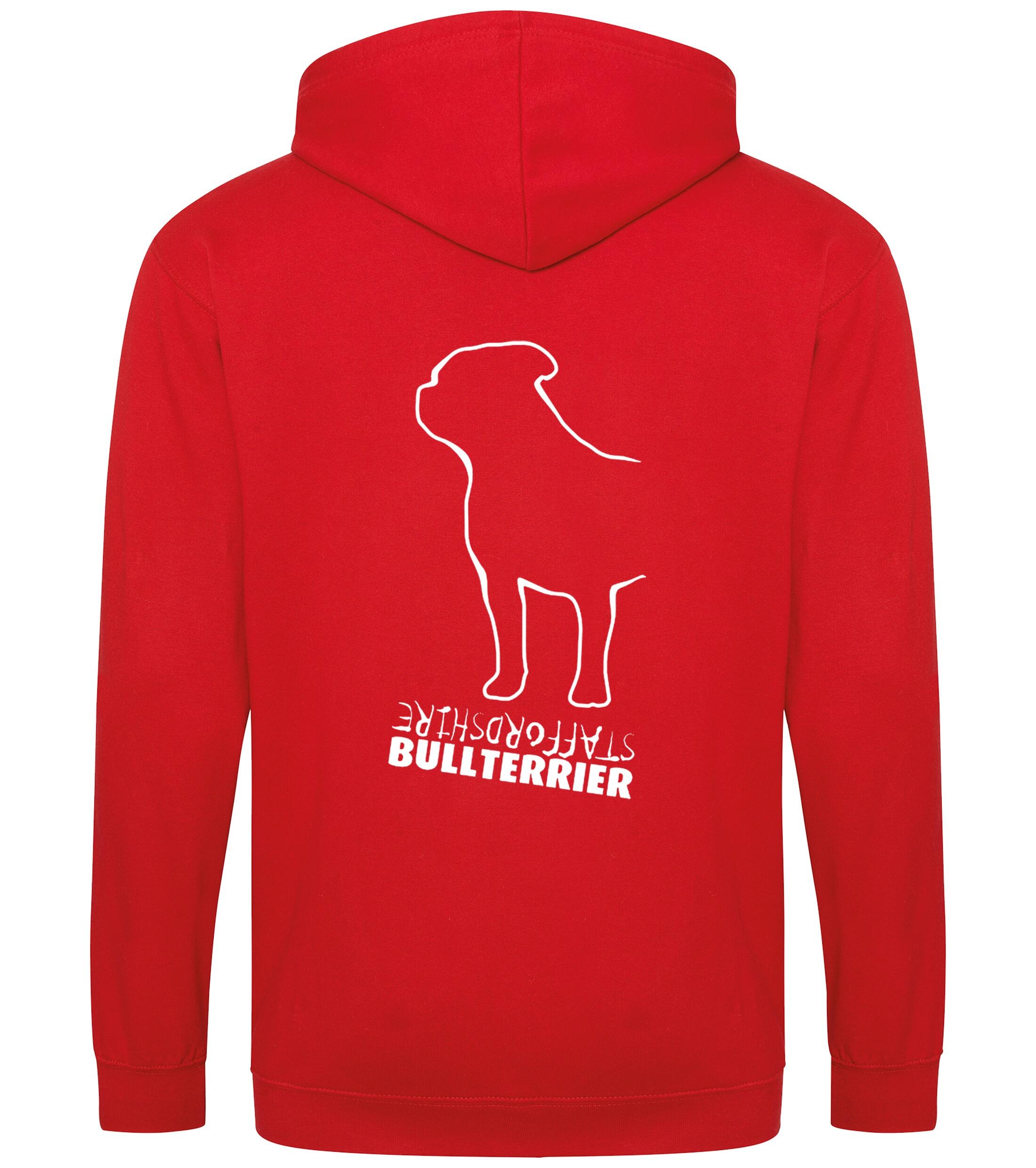 Unisex Staffordshire Bullterrier Zipped Hoodie Red (White)