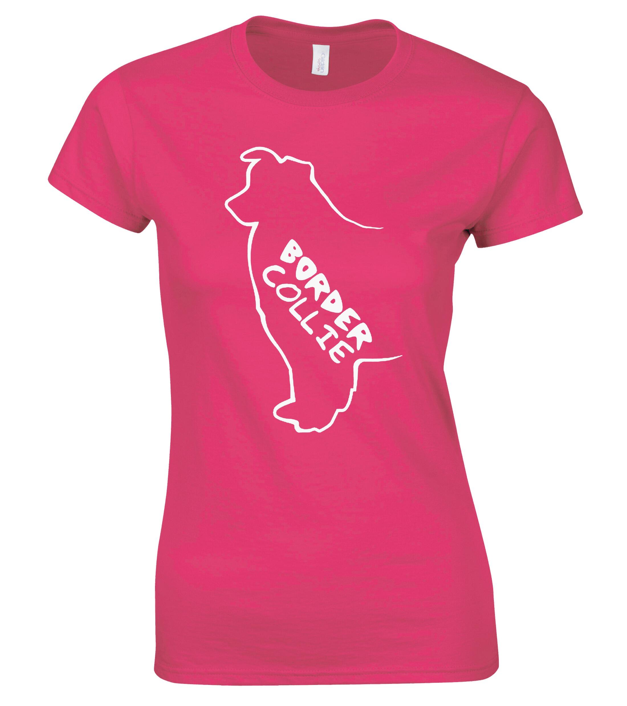 Female Border Collie T-Shirt Pink (White)