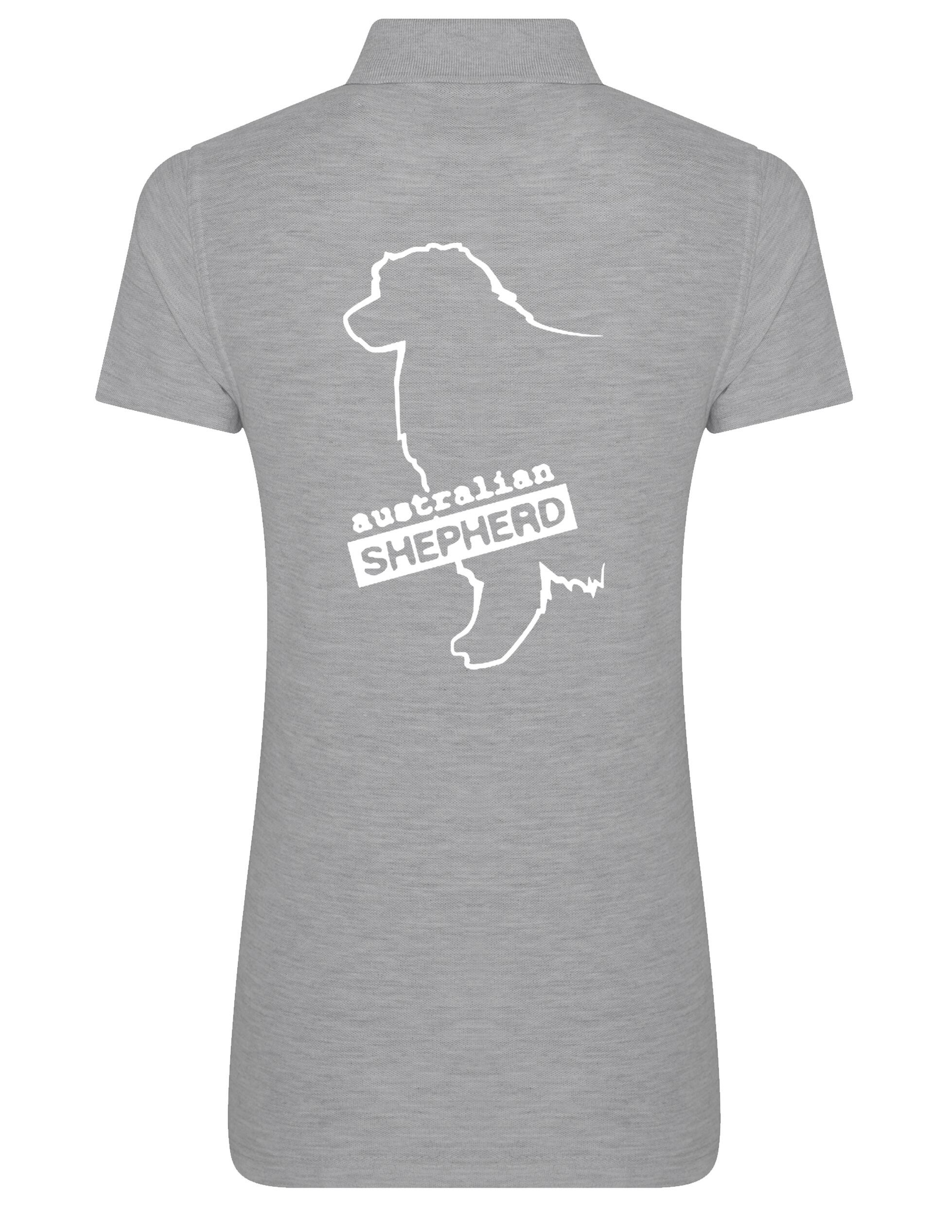 Female Australian Shepherd Polo Shirt Heather Grey (White)