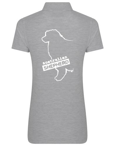 Female Australian Shepherd Polo Shirt Heather Grey (White)