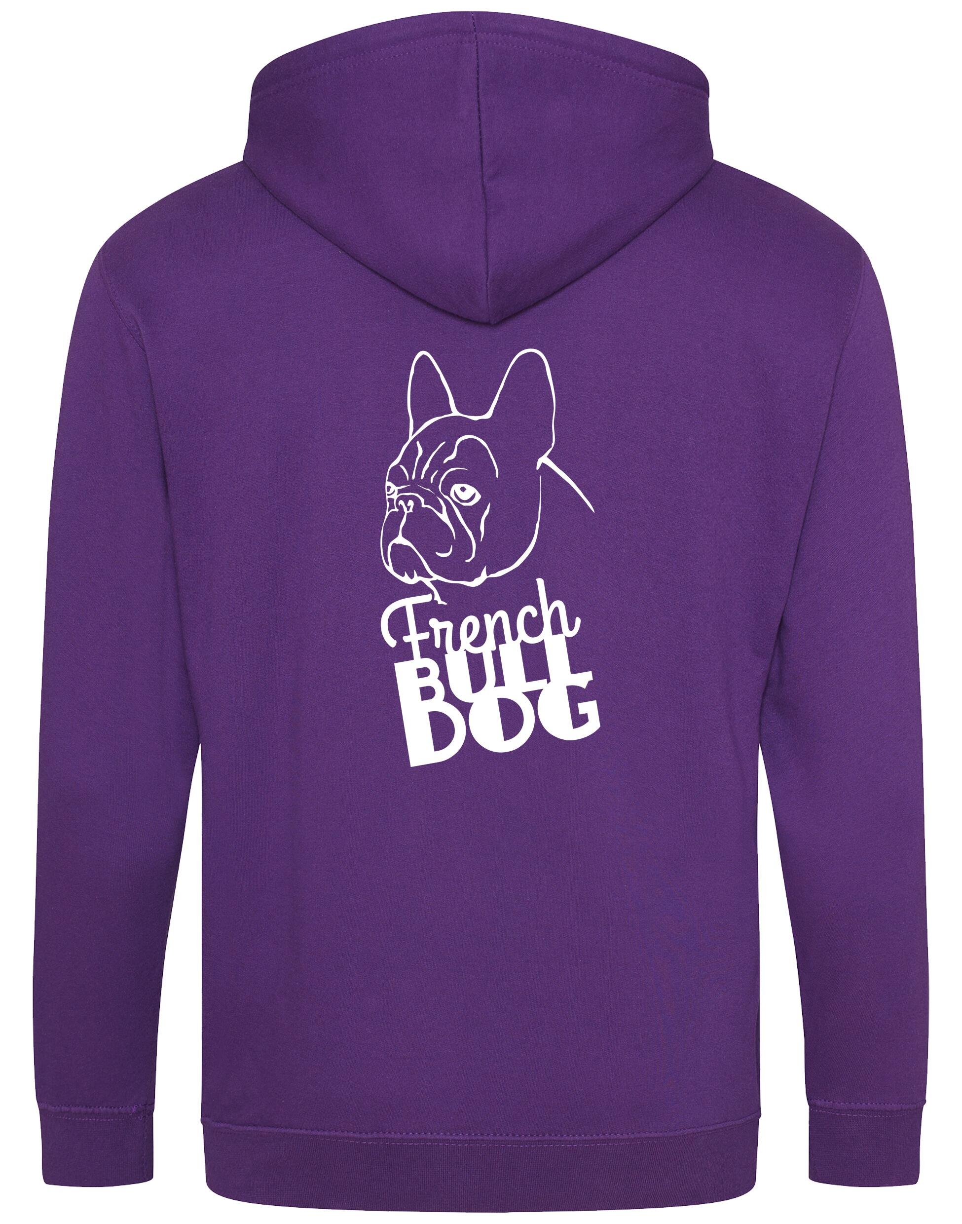 Unisex French Bulldog (Head) Zipped Hoodie Purple (White)