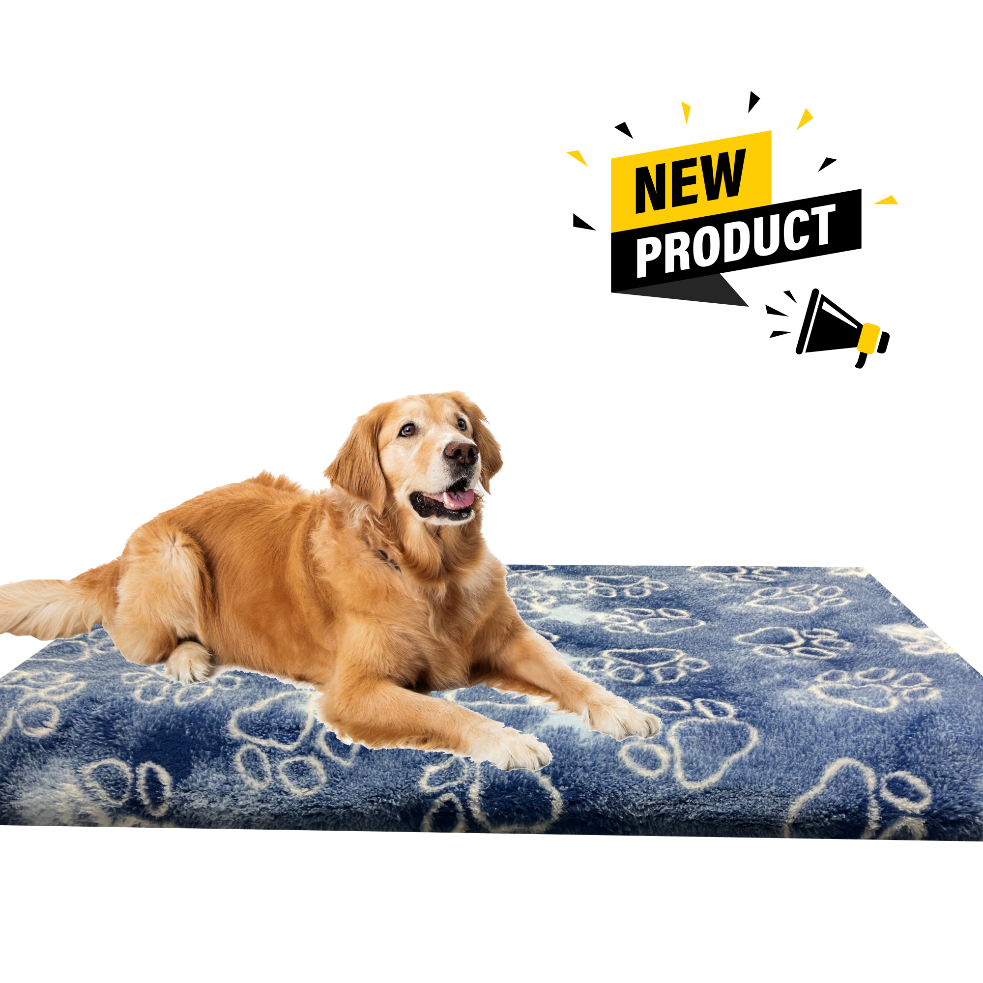 Dogeria Bedding for Dogs Rubber Backed Blurry Blue with White Paw