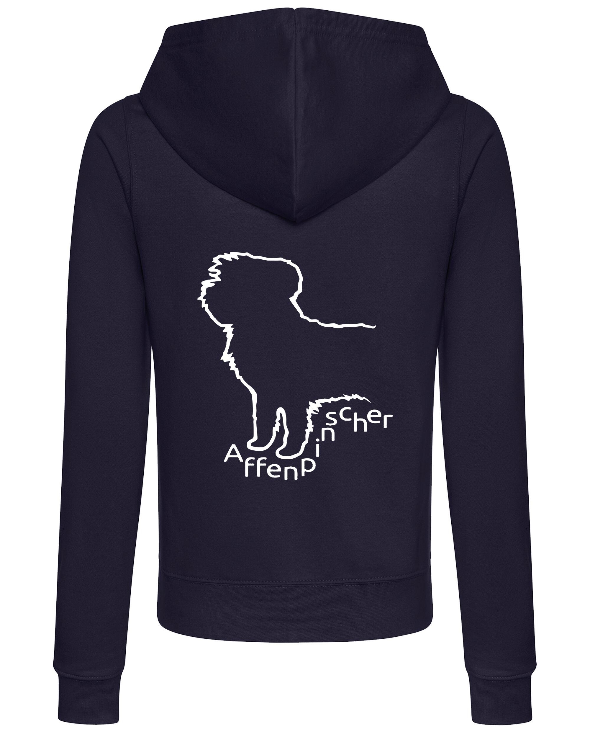 Female Affenpinscher Zipped Hoodie French Navy (White)
