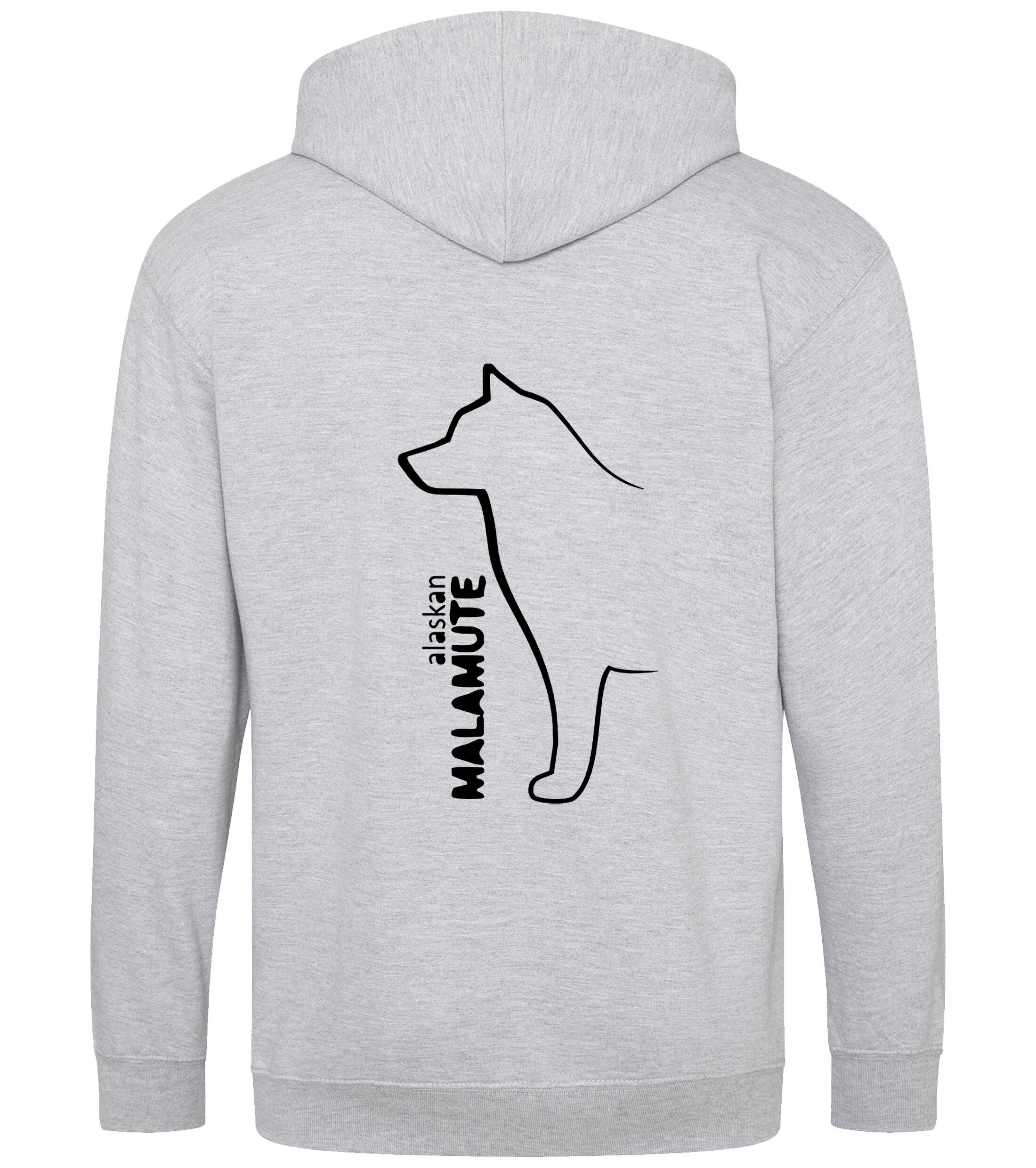 Unisex Alaskan Malamute Zipped Hoodie Heather Grey (Black)