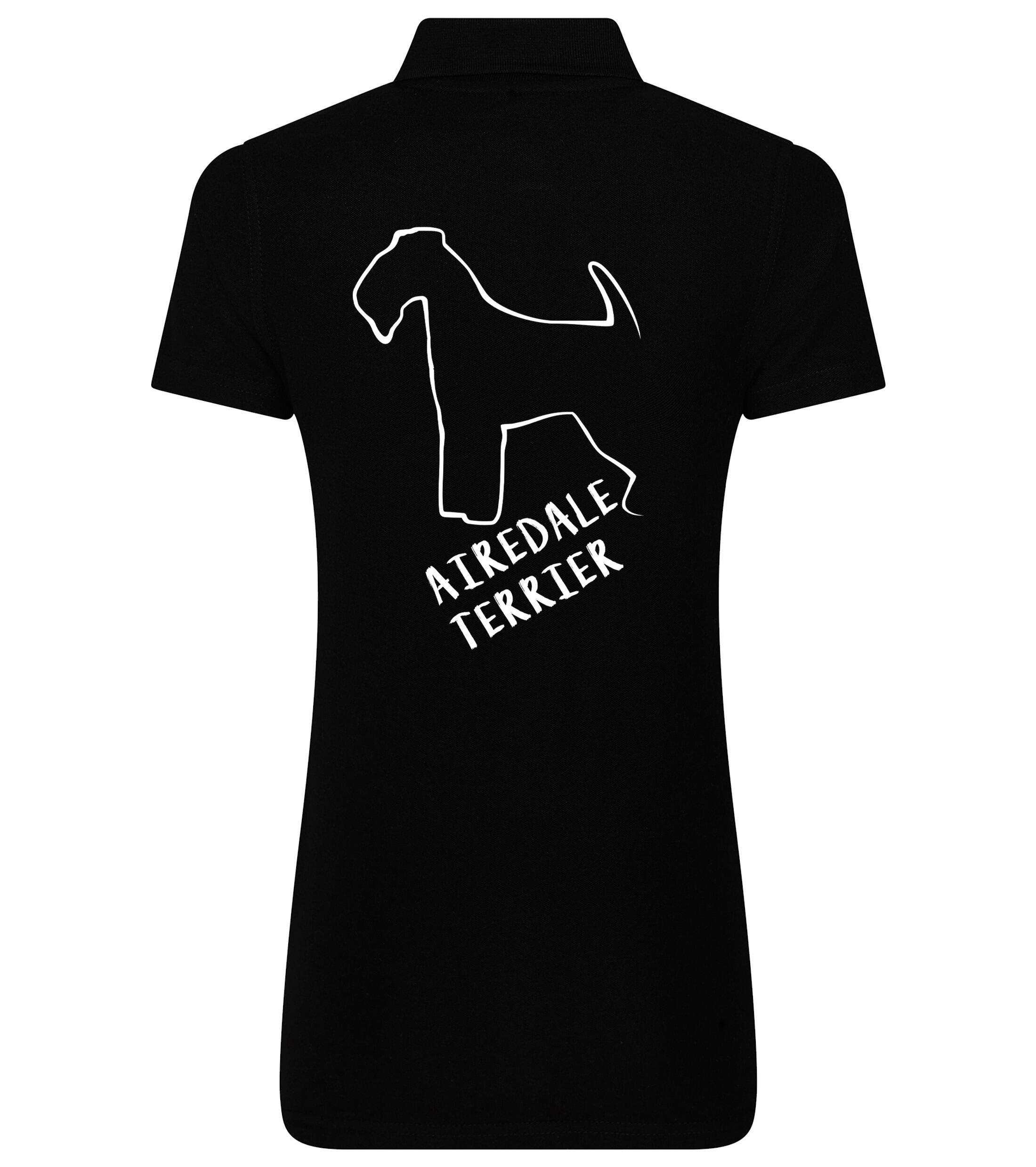 Female Airedale Terrier Polo Shirt Black (White)