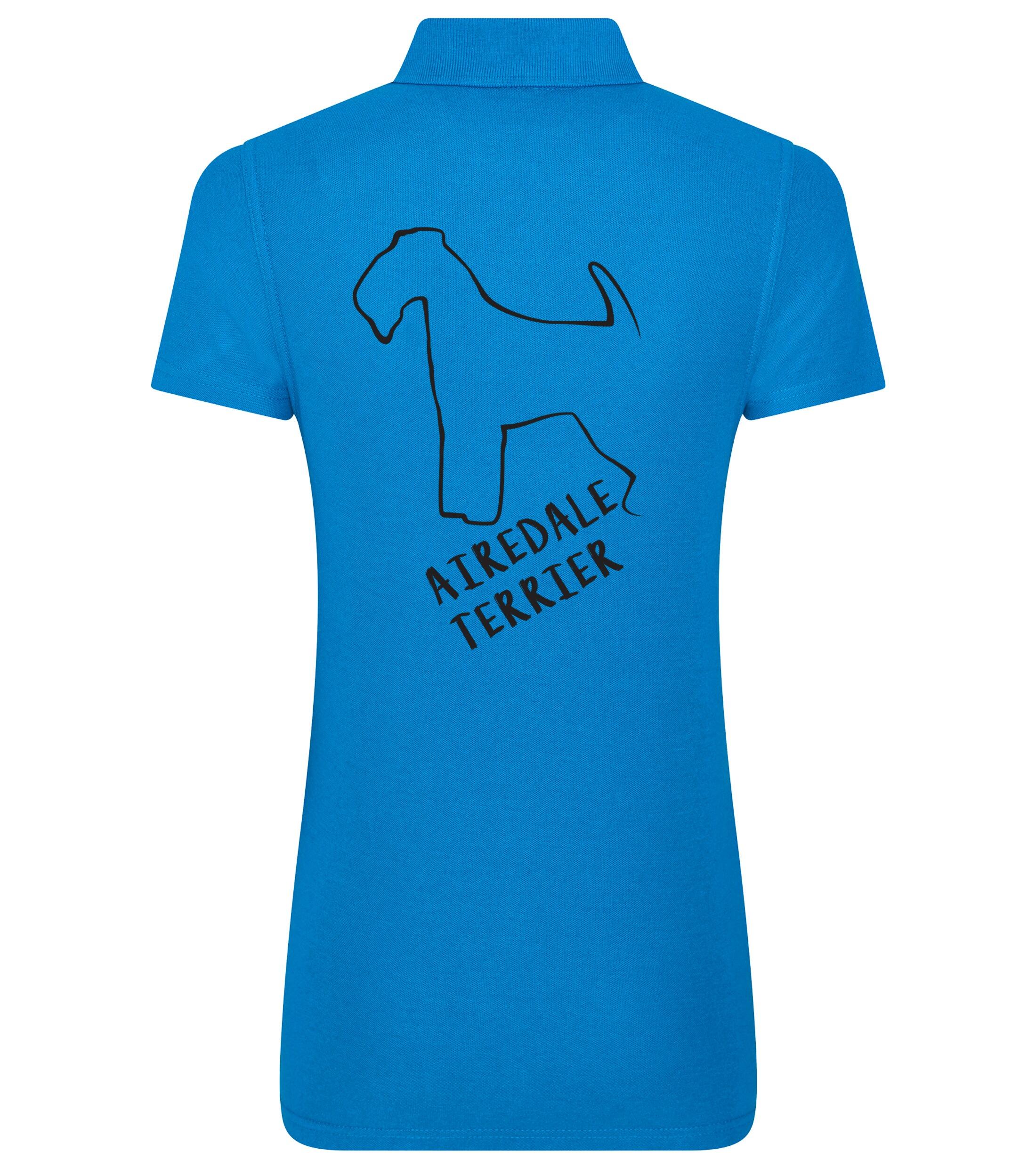 Female Airedale Terrier Polo Shirt Sapphire Blue (Black)