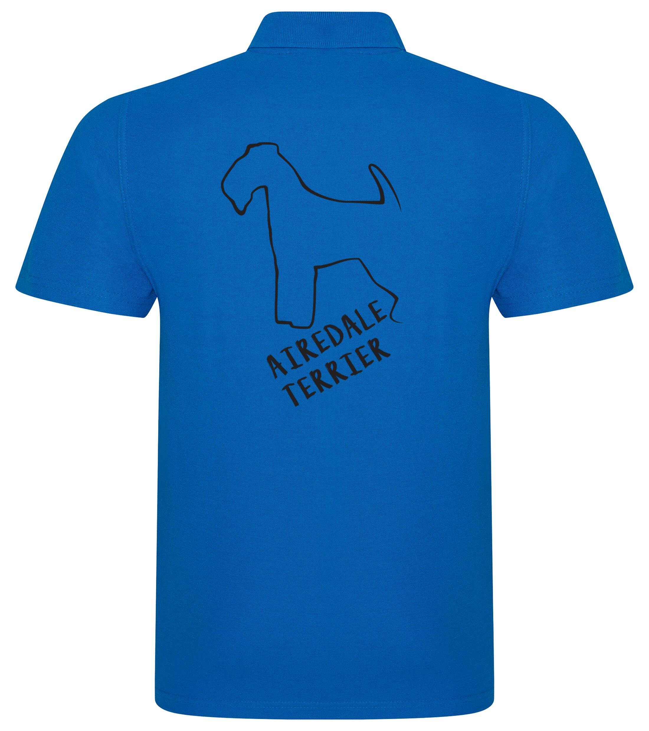 Unisex Airedale Terrier Polo Shirt Sapphire Blue (Black)