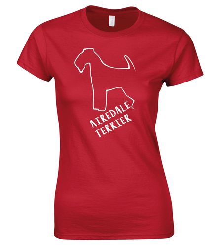 Female Airedale Terrier Roundneck T-Shirt Red (White)