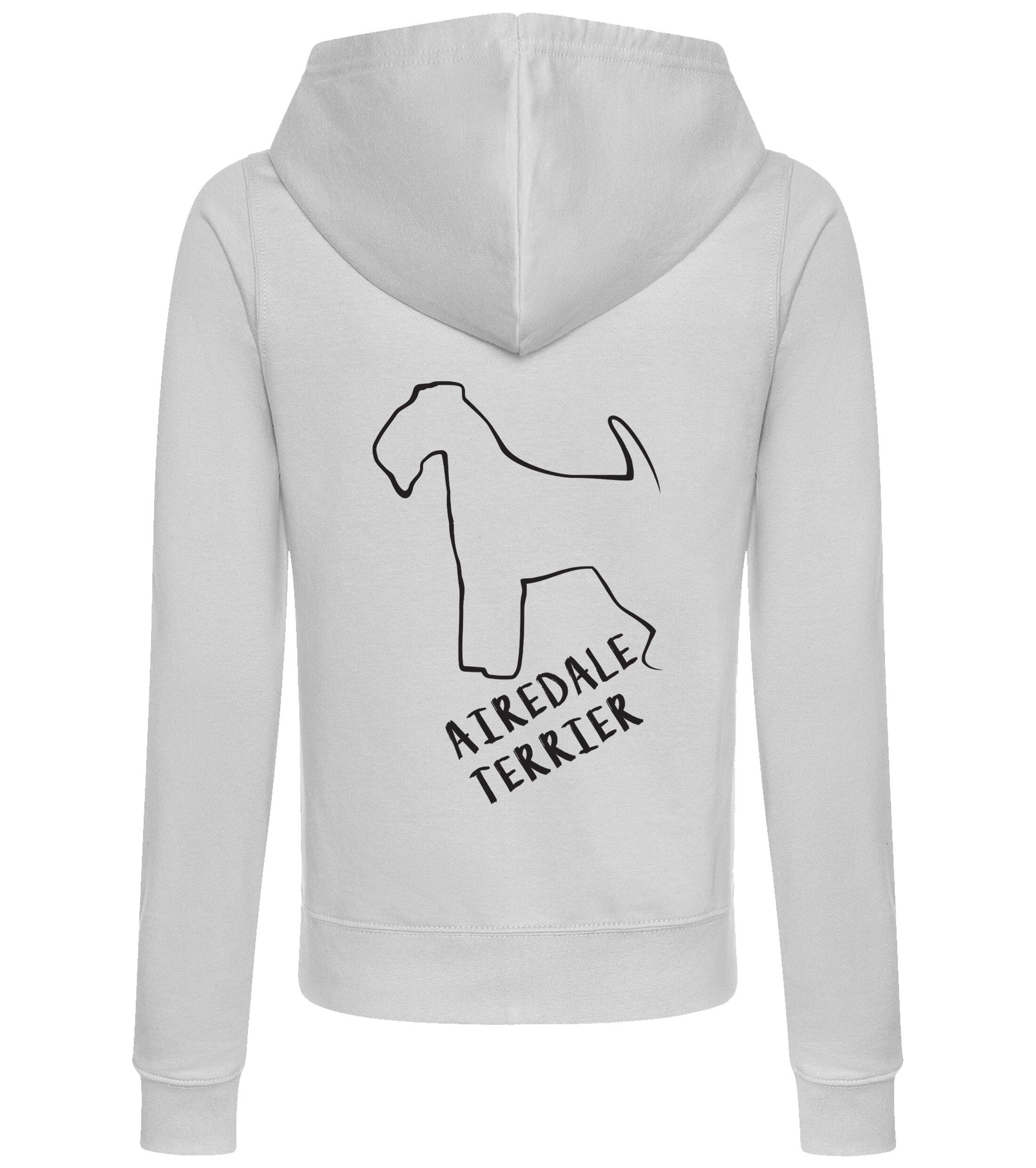 Female Airedale Terrier Zipped Hoodie Heather Grey (Black)