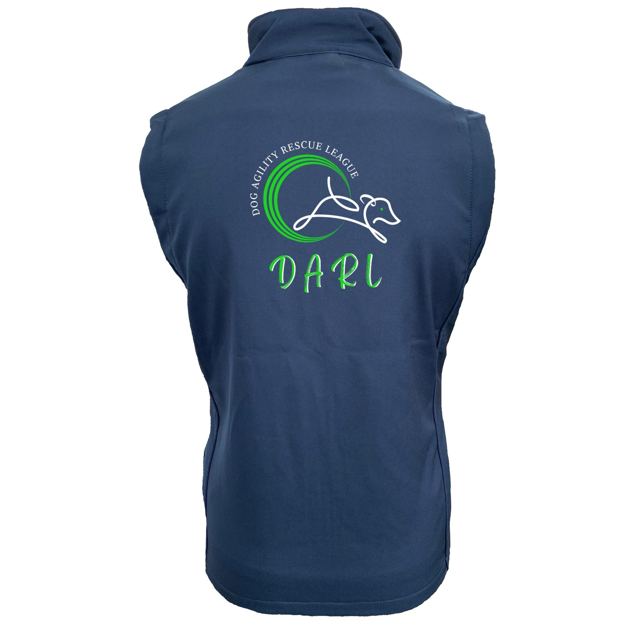 DARL Official Navy Unisex Softshell Jacket, featuring the iconic DARL logo on the front and back, offering wind and water resistance, and supporting the Dog Agility Rescue League. A stylish, functional jacket perfect for outdoor adventures.