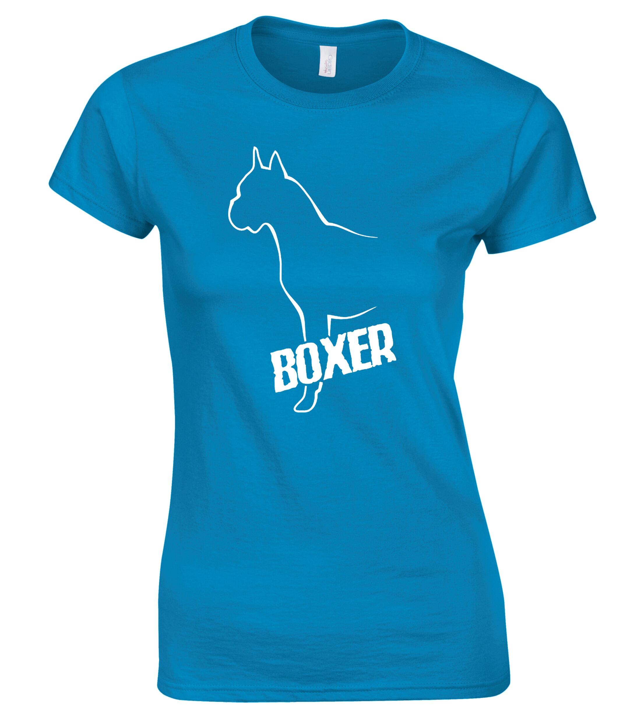 Female Boxer Ear Up Roundneck T-Shirt Sapphire Blue (White)