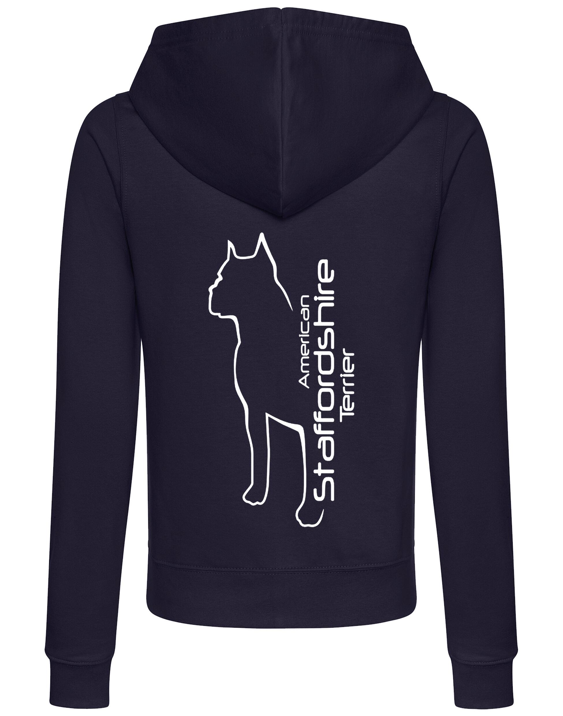 Female American Staffordshire Terrier Zipped Hoodie French Navy (White)