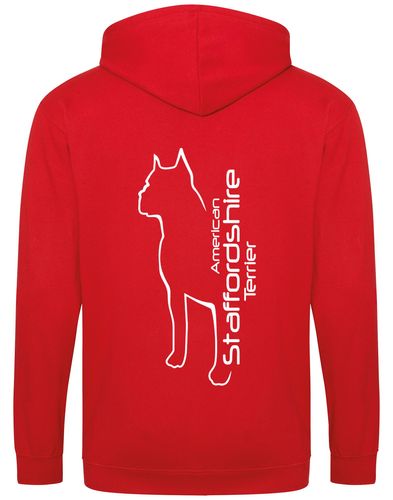 Unisex American Staffordshire Terrier Zipped Hoodie Red (White)