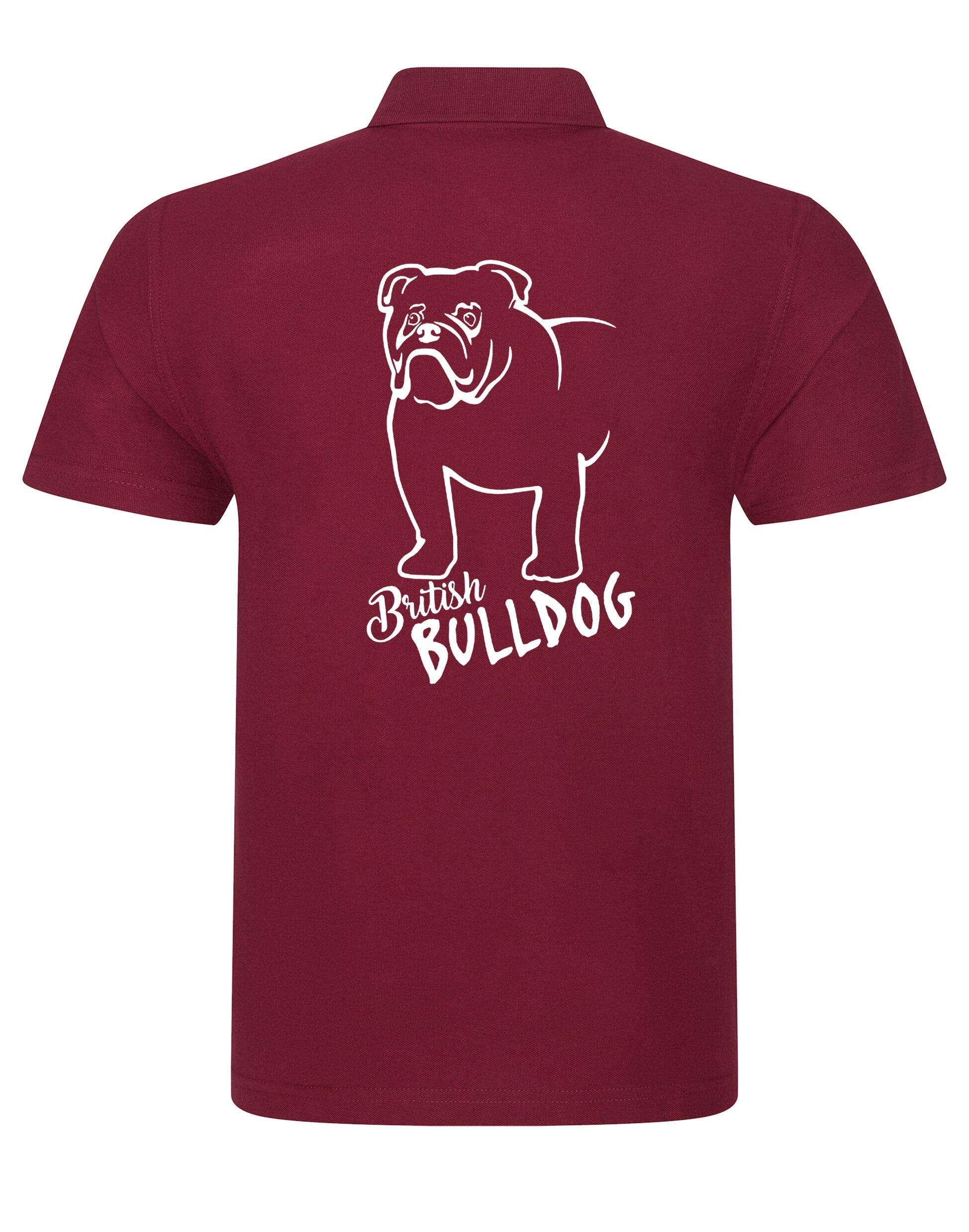 Unisex British Bulldog Polo Shirt Burgundy (White)