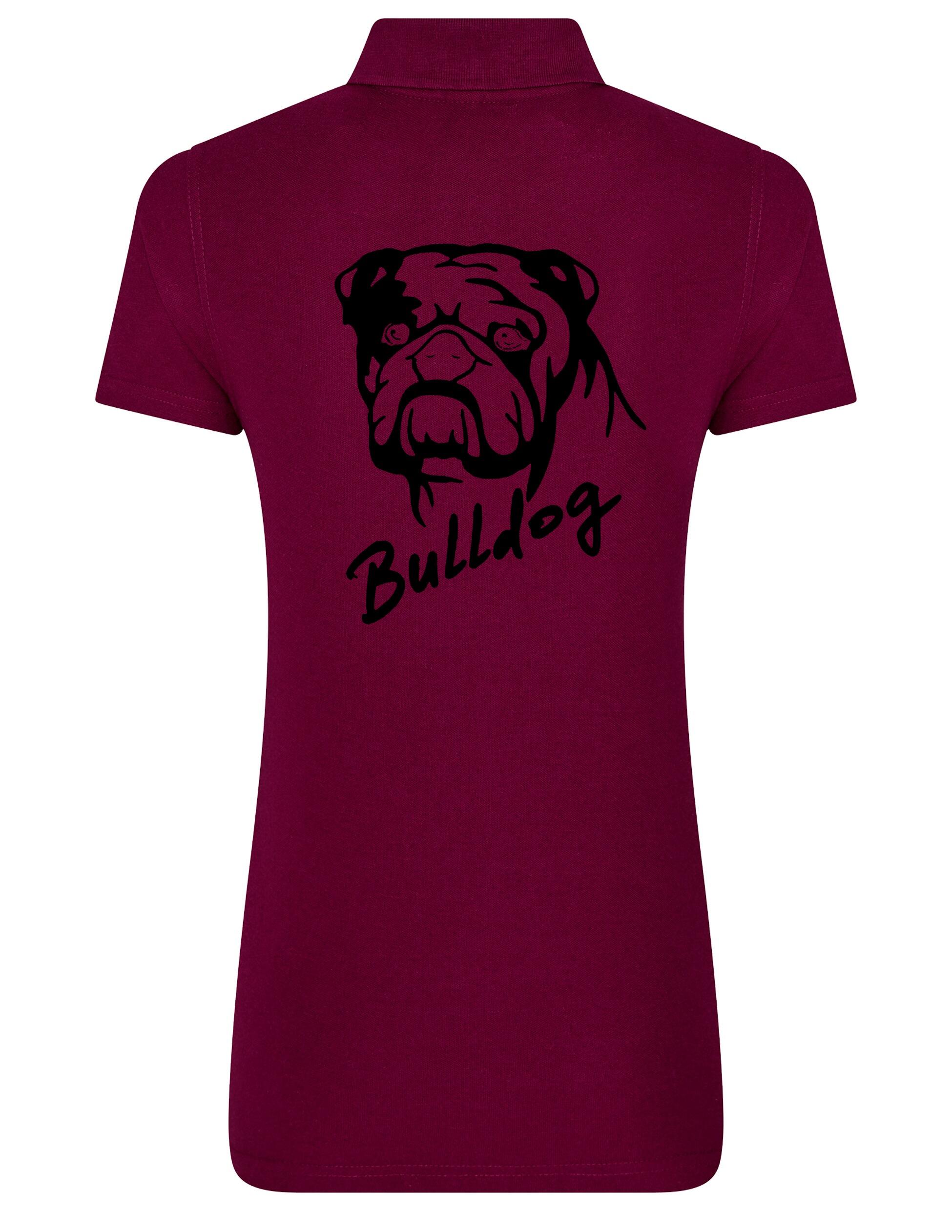 Female Bulldog (Head Design) Polo Shirt Burgundy (Black)