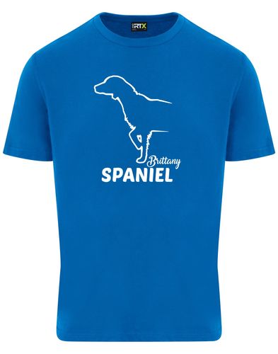 Unisex Brittany Spaniel Roundneck T-Shirt Sapphire Blue (White)