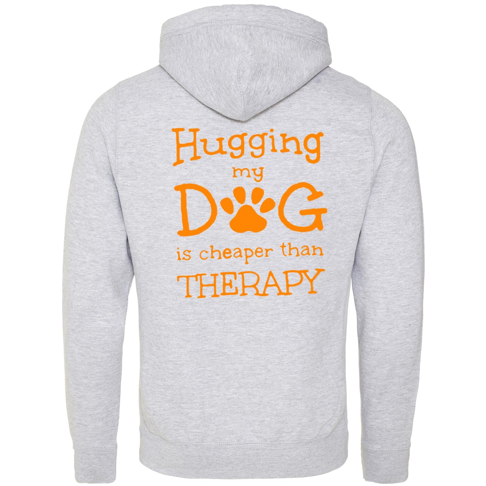 Heather Grey Cross Neck Hoodies with "Hugging My Dog Is Cheaper" Orange Print - Agility Lifestyle Collection