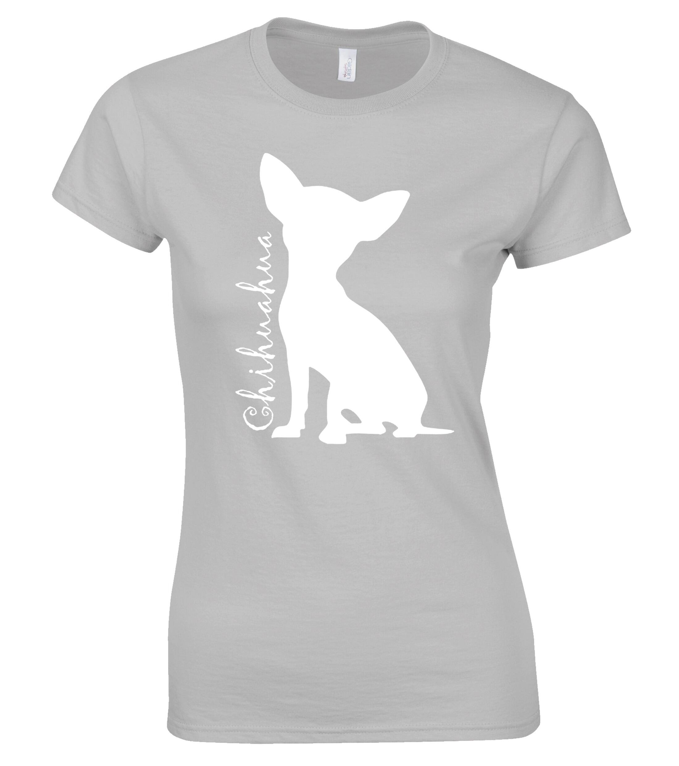 Female Roundneck T-shirt with Chihuahua Silhouette Design – Stylish and Comfortable for Chihuahua Lovers