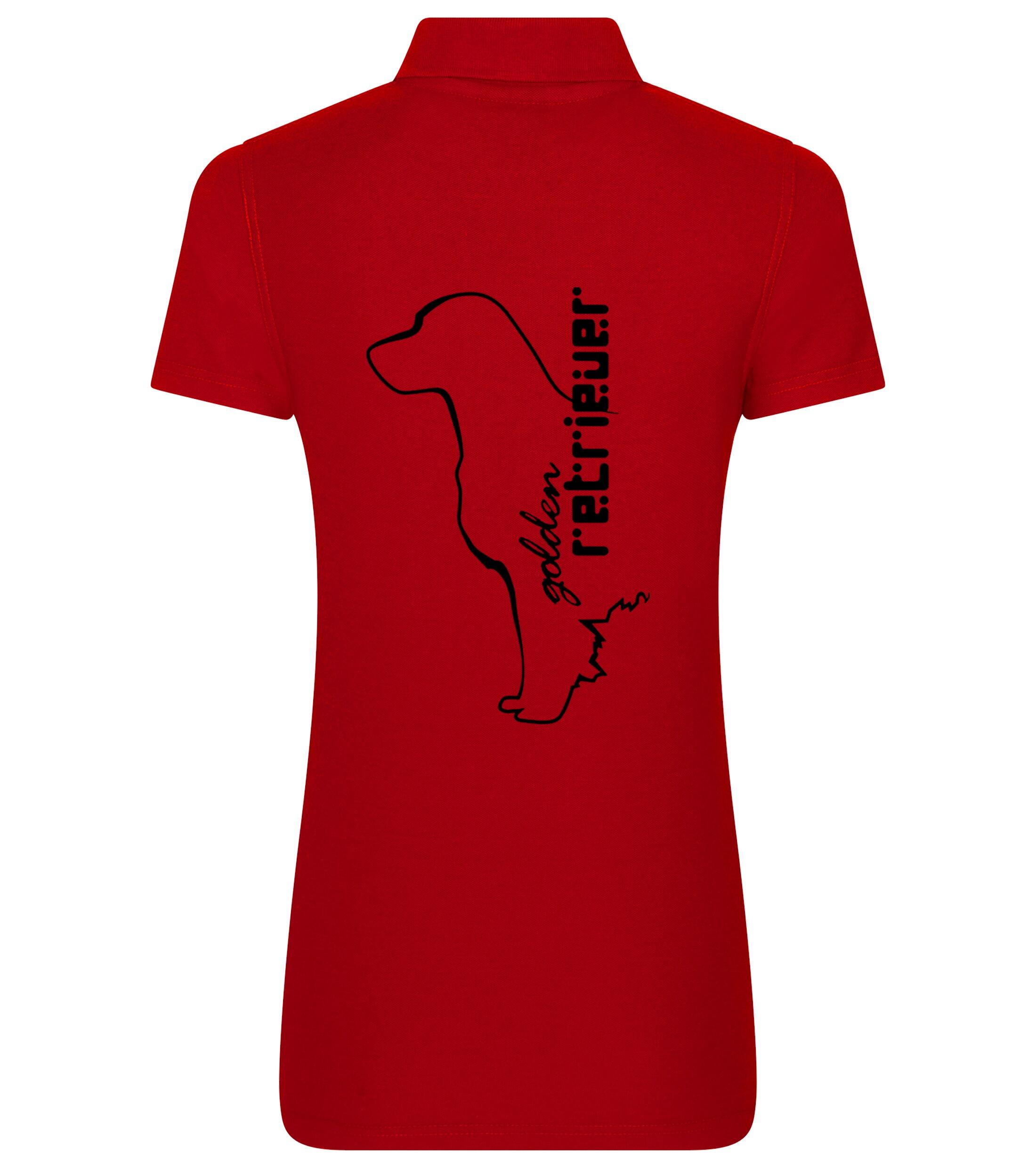 Women’s Cotton Polo with a detailed Golden Retriever graphic, crafted from breathable cotton fabric for lightweight comfort, featuring a structured collar and feminine fit for timeless style.