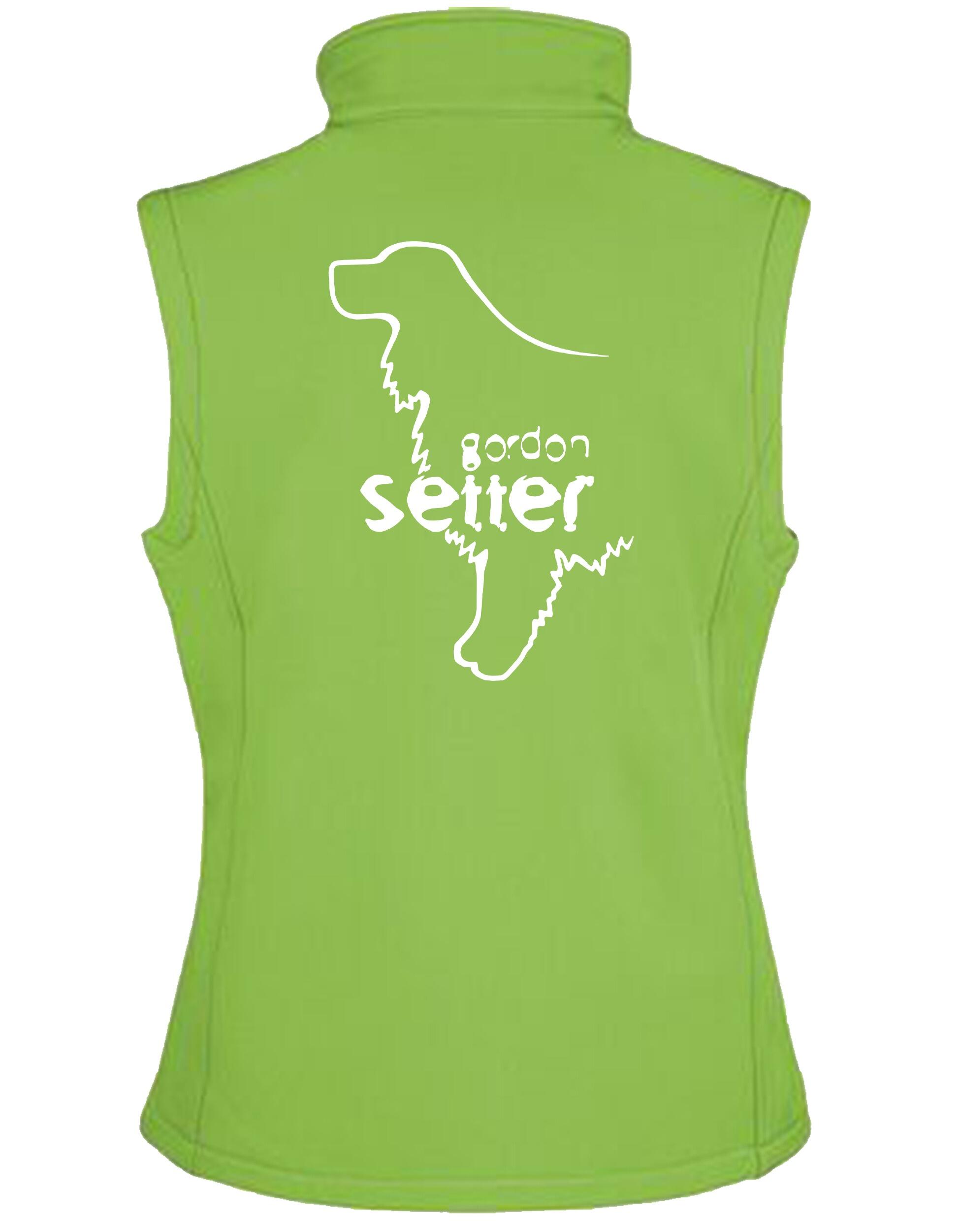 Women’s Softshell Gilet with exclusive Gordon Setter design, tailored fit, water-resistant fabric, and customization options for personalized style.
