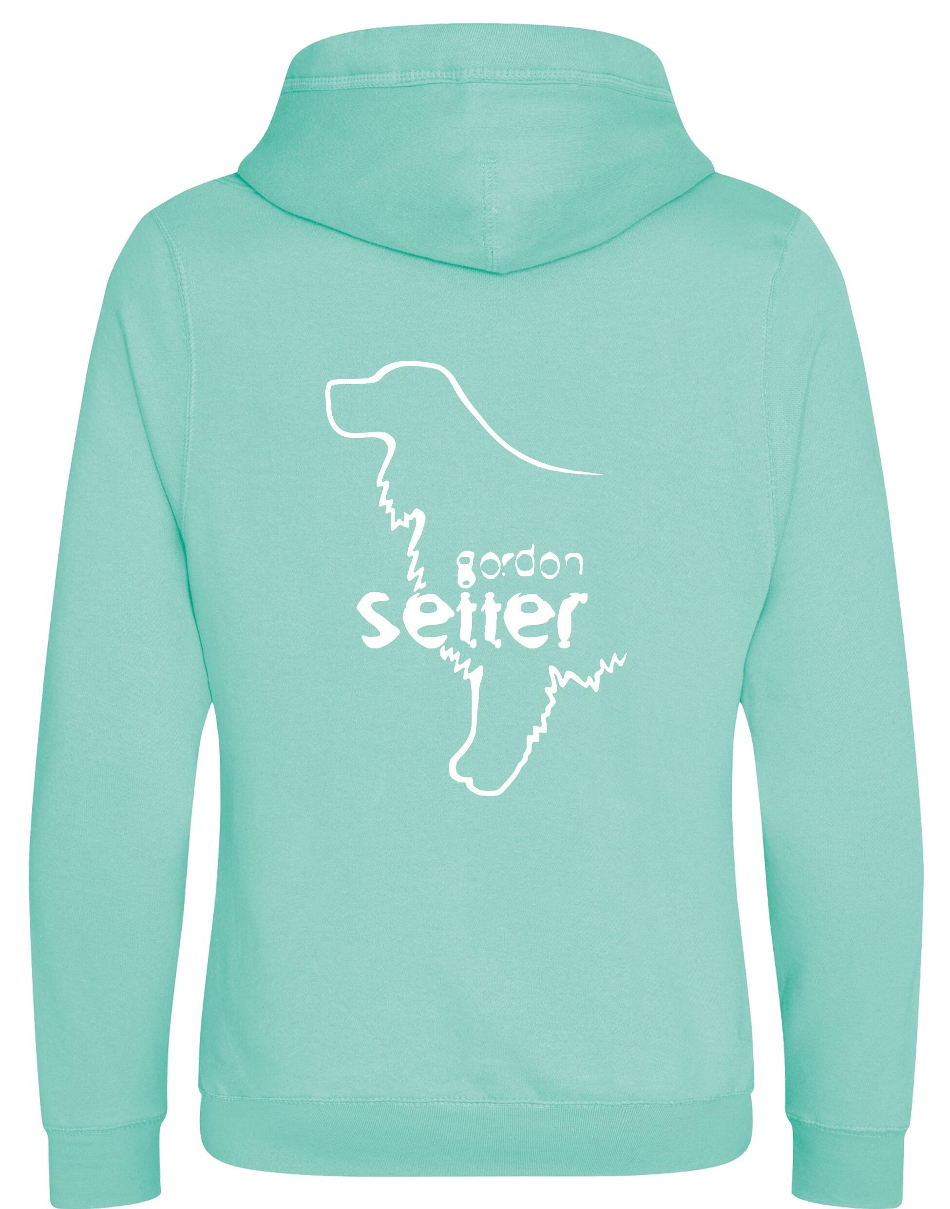 Unisex crossneck pullover hoodie featuring an exclusive Gordon Setter design, brushed fleece lining, spacious kangaroo pocket, and modern crossneck style for warmth and comfort.