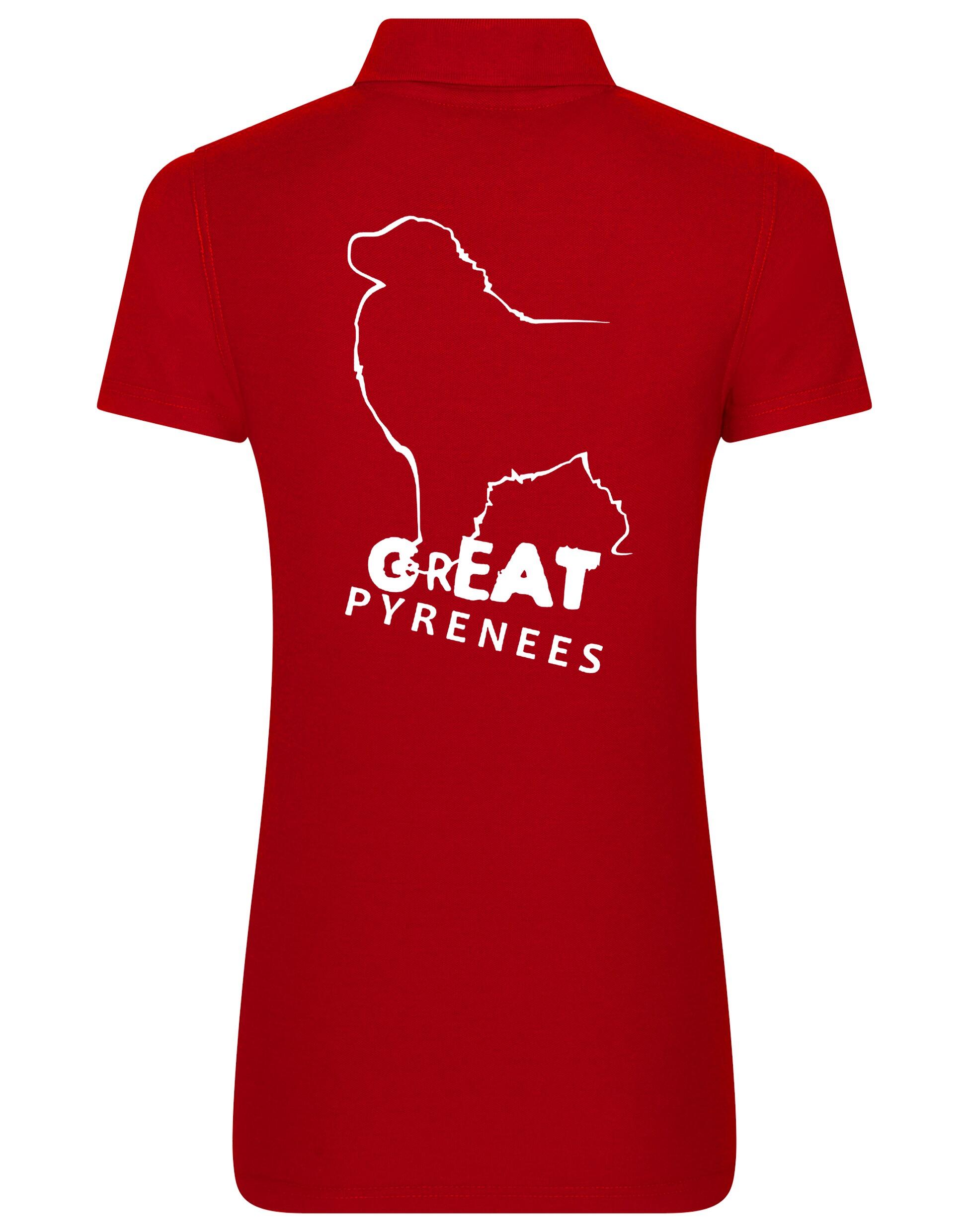 Women’s Cotton Polo featuring a detailed Great Pyrenees design, crafted from breathable cotton for comfort and style.