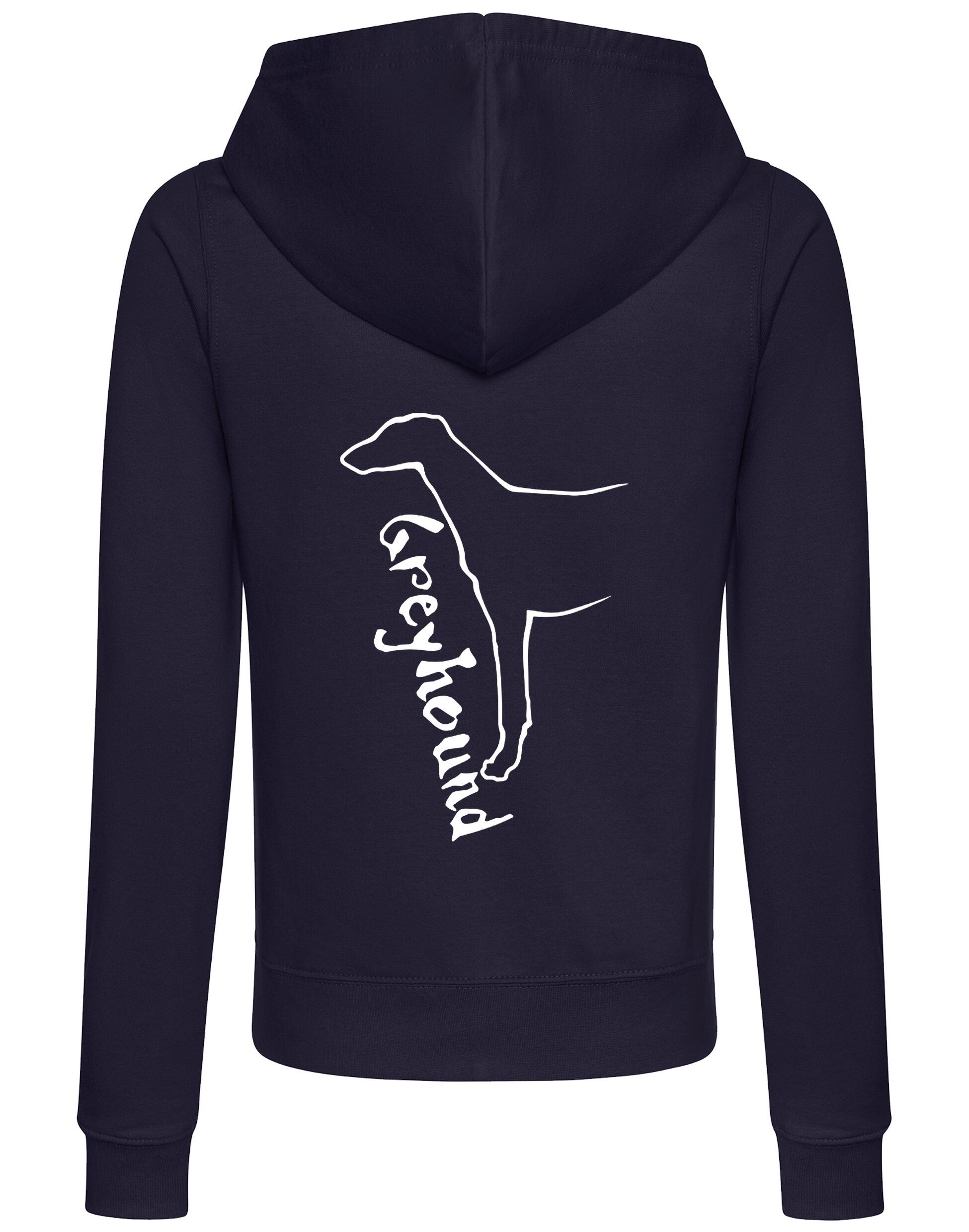 Greyhound Women’s Zipped Hoodie with exclusive breed design, breathable fabric, full-zip closure, and cozy hood, ideal for showcasing breed pride and staying comfortable.