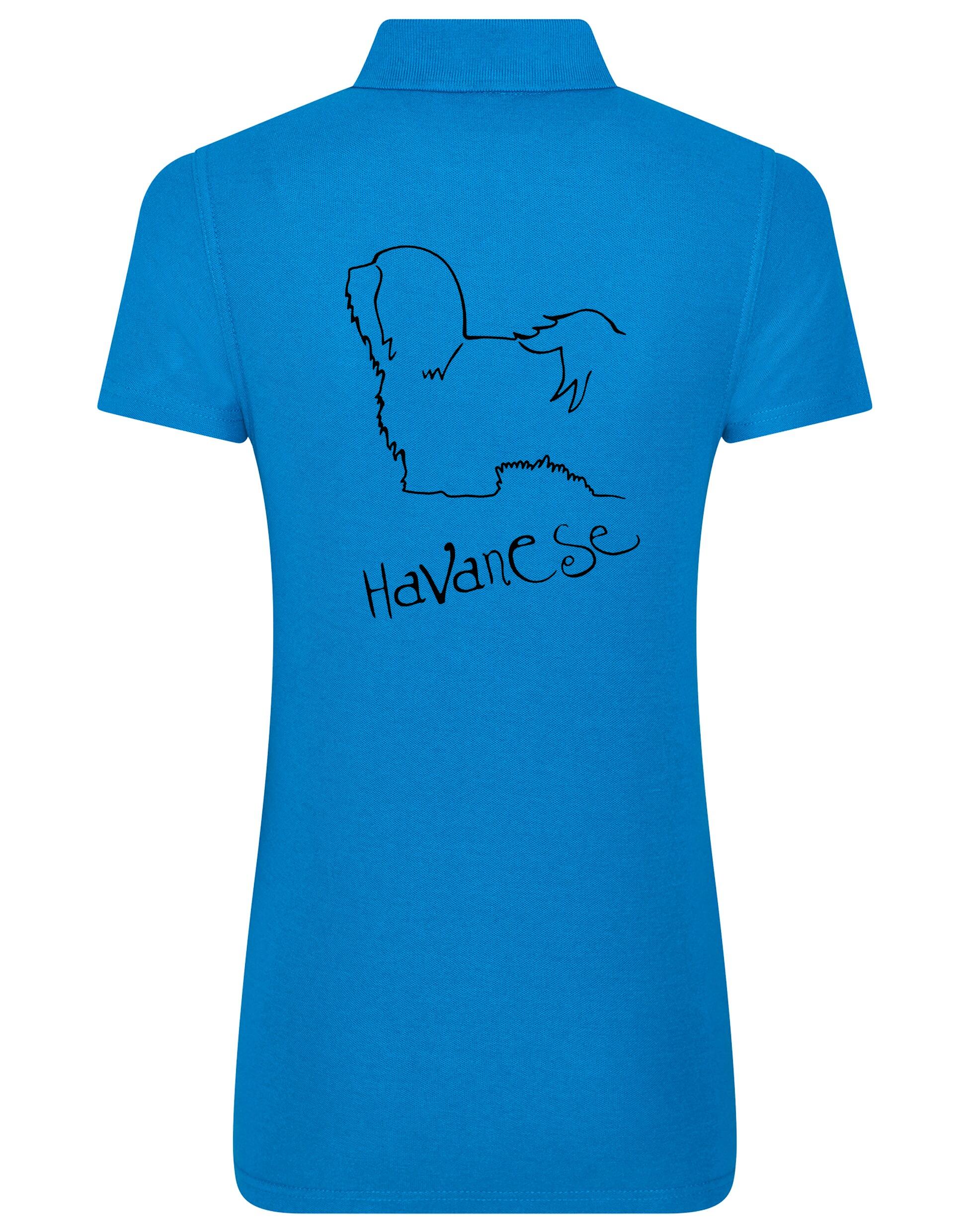 Women's cotton polo featuring a detailed Havanese graphic – stylish and comfortable apparel for Havanese lovers.