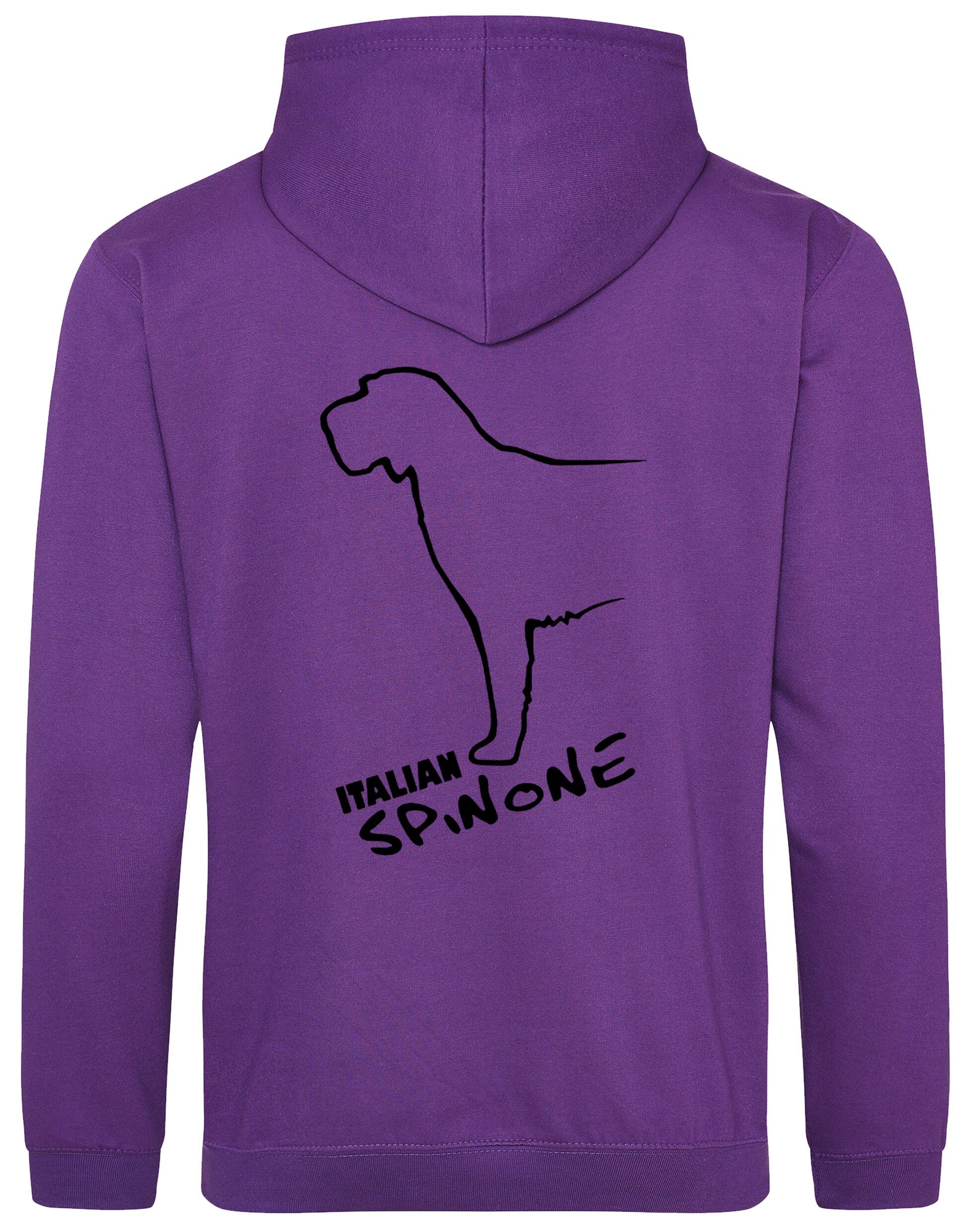 Italian Spinone pullover hoodie featuring exclusive breed artwork, paw print accents, kangaroo pocket, and double-fabric hood, personalized for dog lovers.