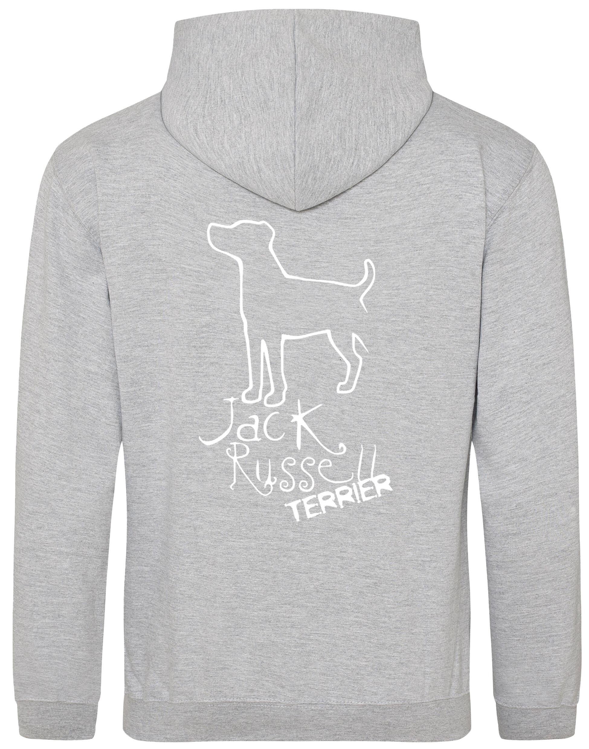 Jack Russell Terrier Pullover Hoodie with exclusive breed artwork, paw prints, and personalization options, crafted from premium heavy-blend fabric for warmth and style.