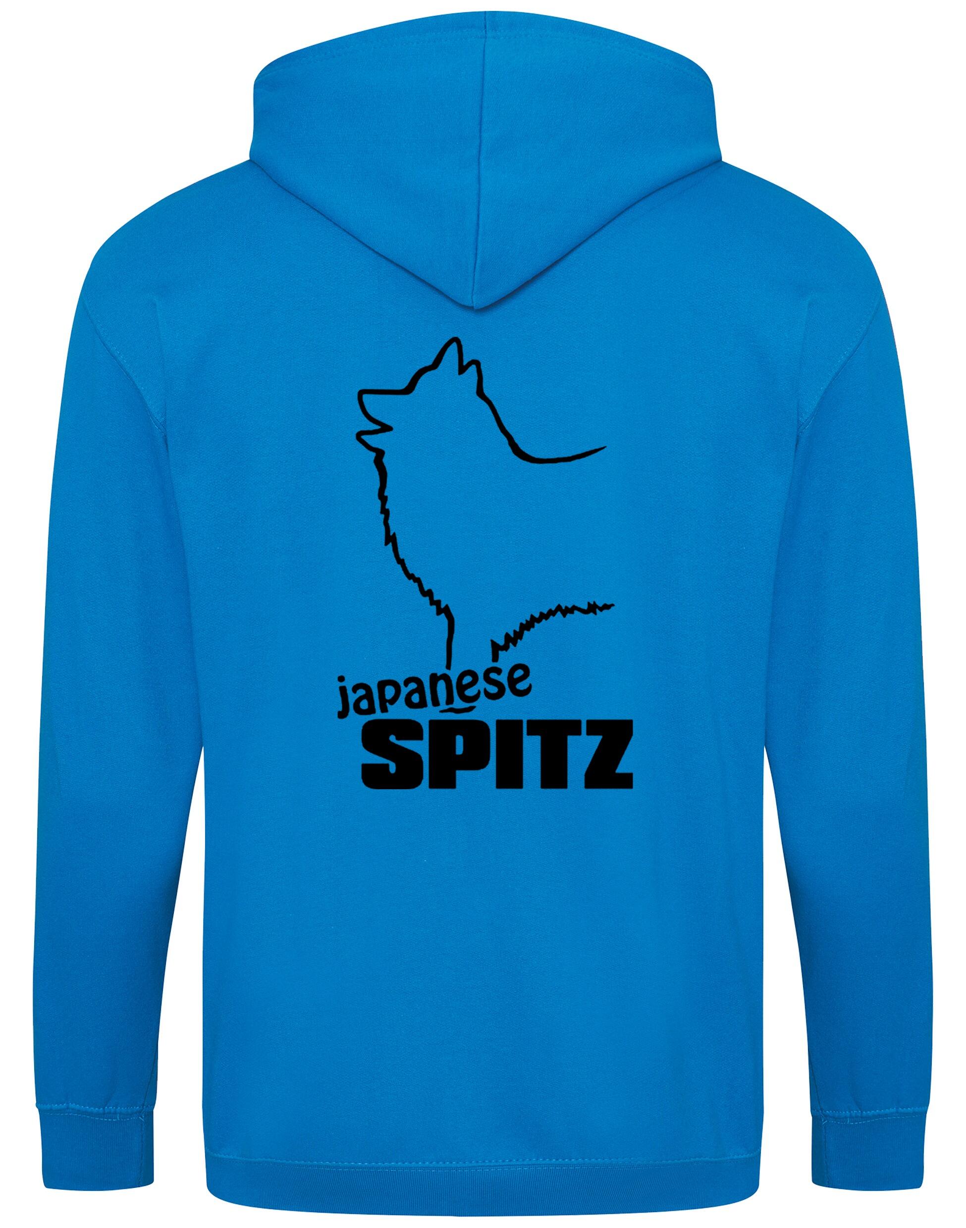 Zipped hoodie featuring exclusive Japanese Spitz artwork, a cozy hood, and practical pockets, designed for breed enthusiasts.
