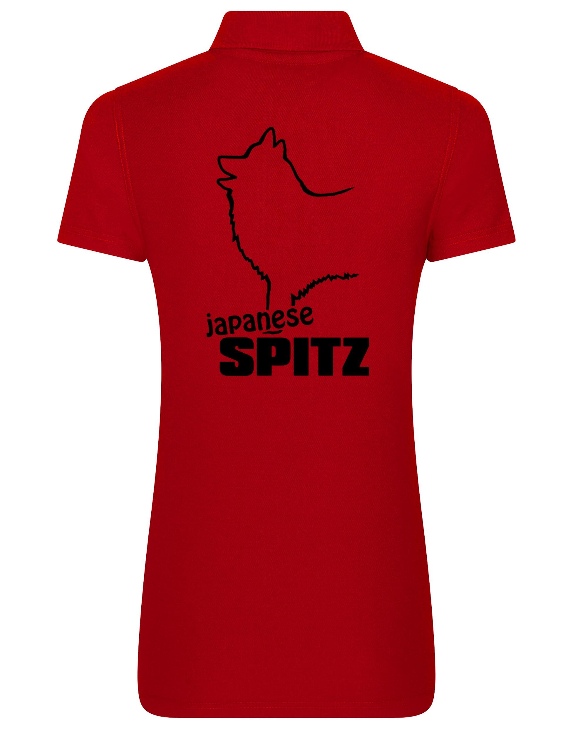 Women’s cotton polo with exclusive Japanese Spitz artwork, offering elegance and comfort for breed enthusiasts.