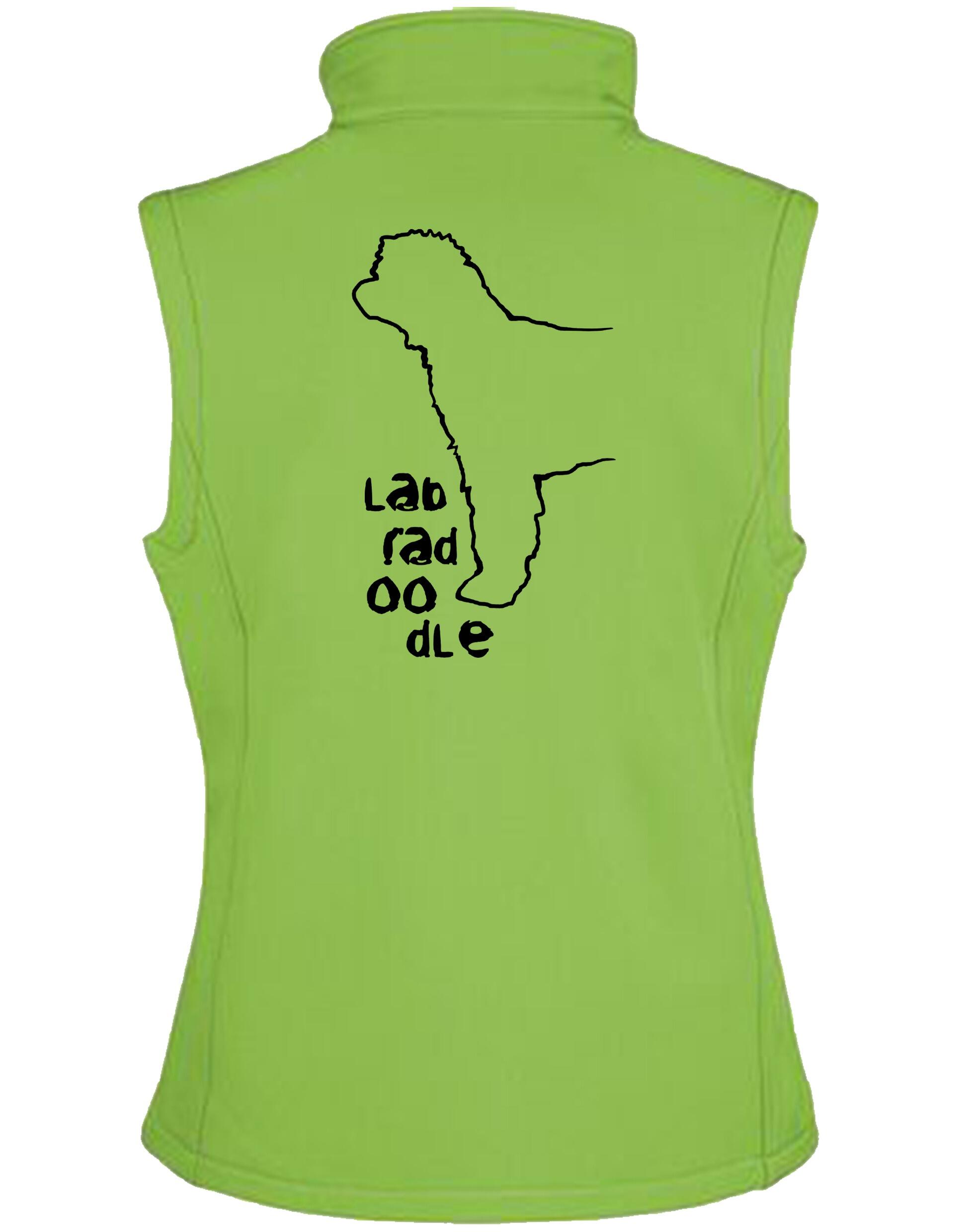 Unisex Softshell Gilet with exclusive Labradoodle artwork, lightweight and water-resistant, designed for outdoor adventures and Labradoodle enthusiasts.