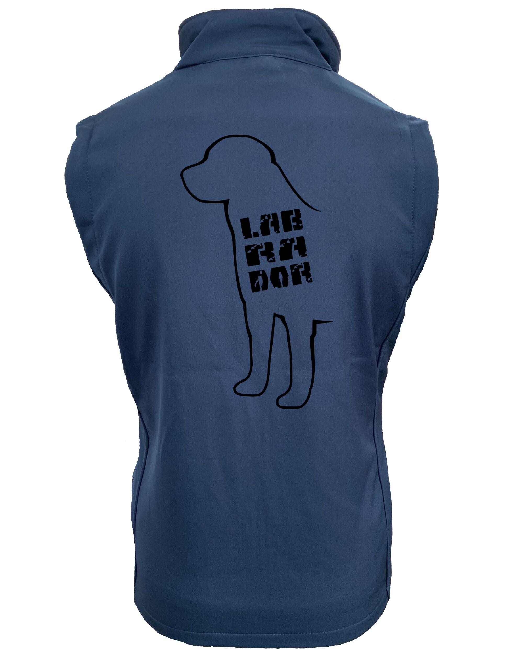 Women’s Softshell Gilet with an exclusive Labrador design on the back, made from water-resistant fabric and featuring personalization options.