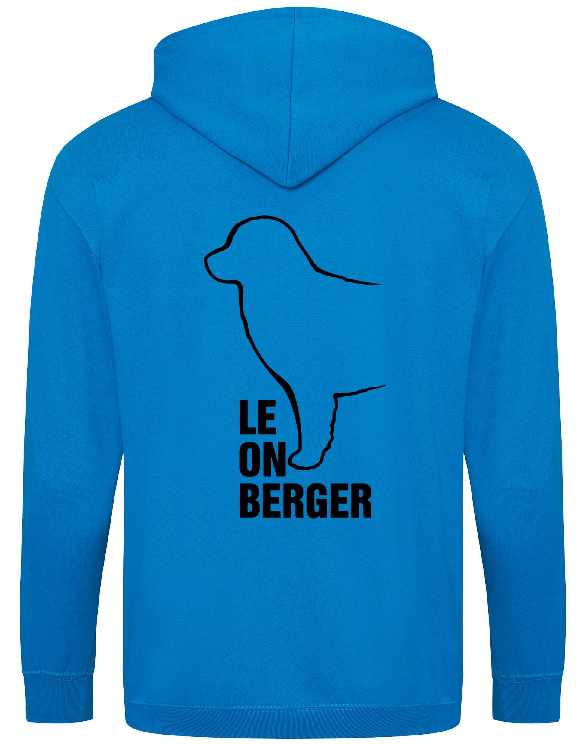 Leonberger zipped hoodie with exclusive breed artwork, personalised details, and practical full-zip design.