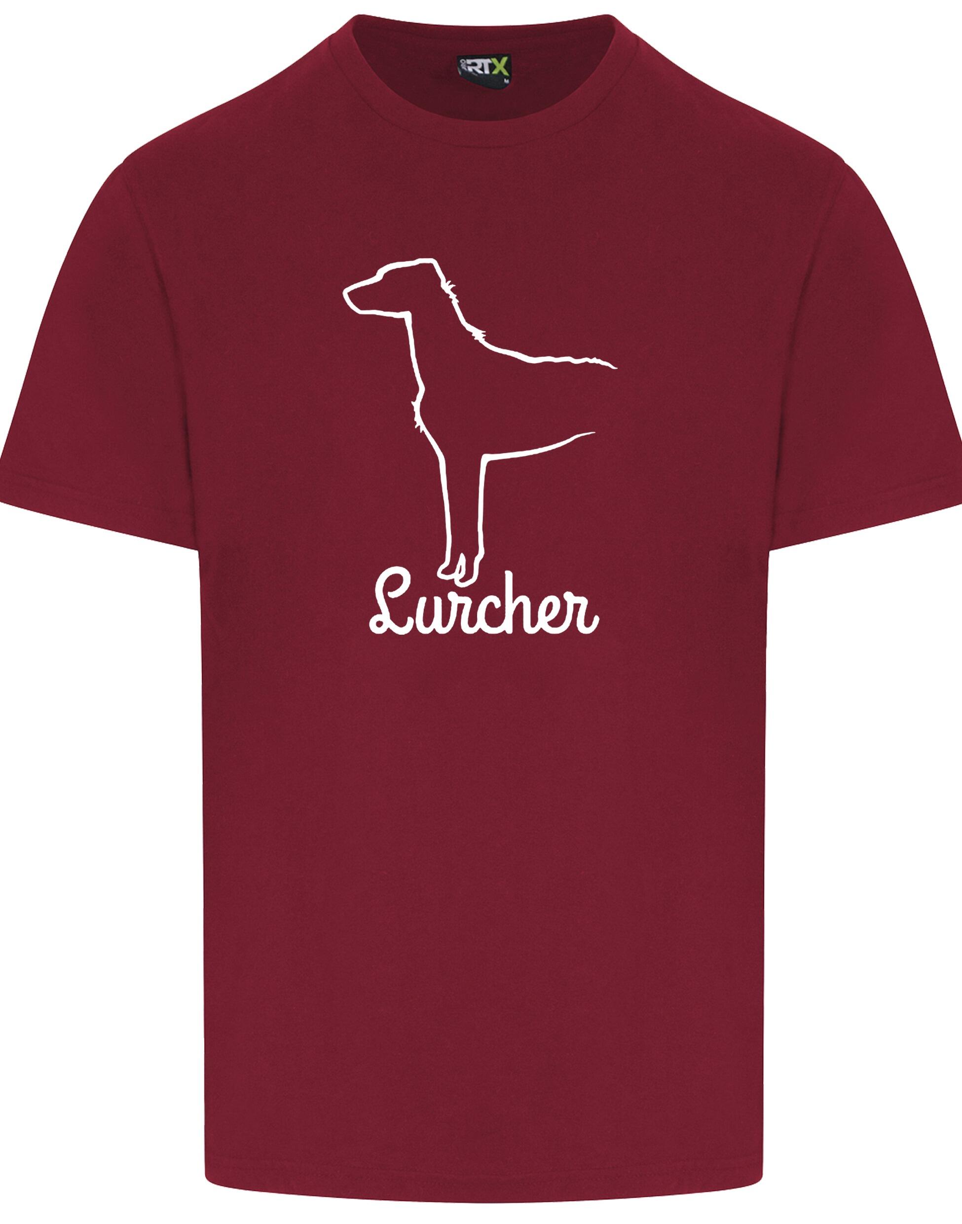 Lurcher Unisex Roundneck T-shirt with exclusive breed artwork and soft cotton fabric.