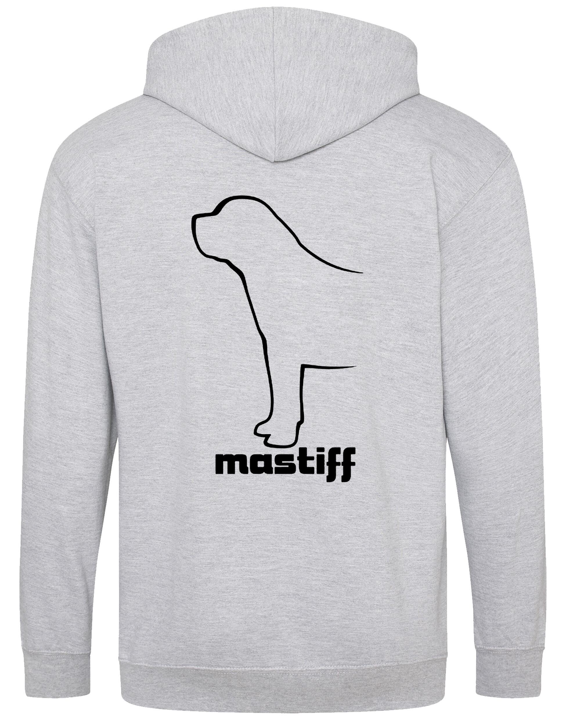 Mastiff Zipped Hoodie featuring exclusive breed artwork, soft fleece lining, and personalised options for dog lovers.