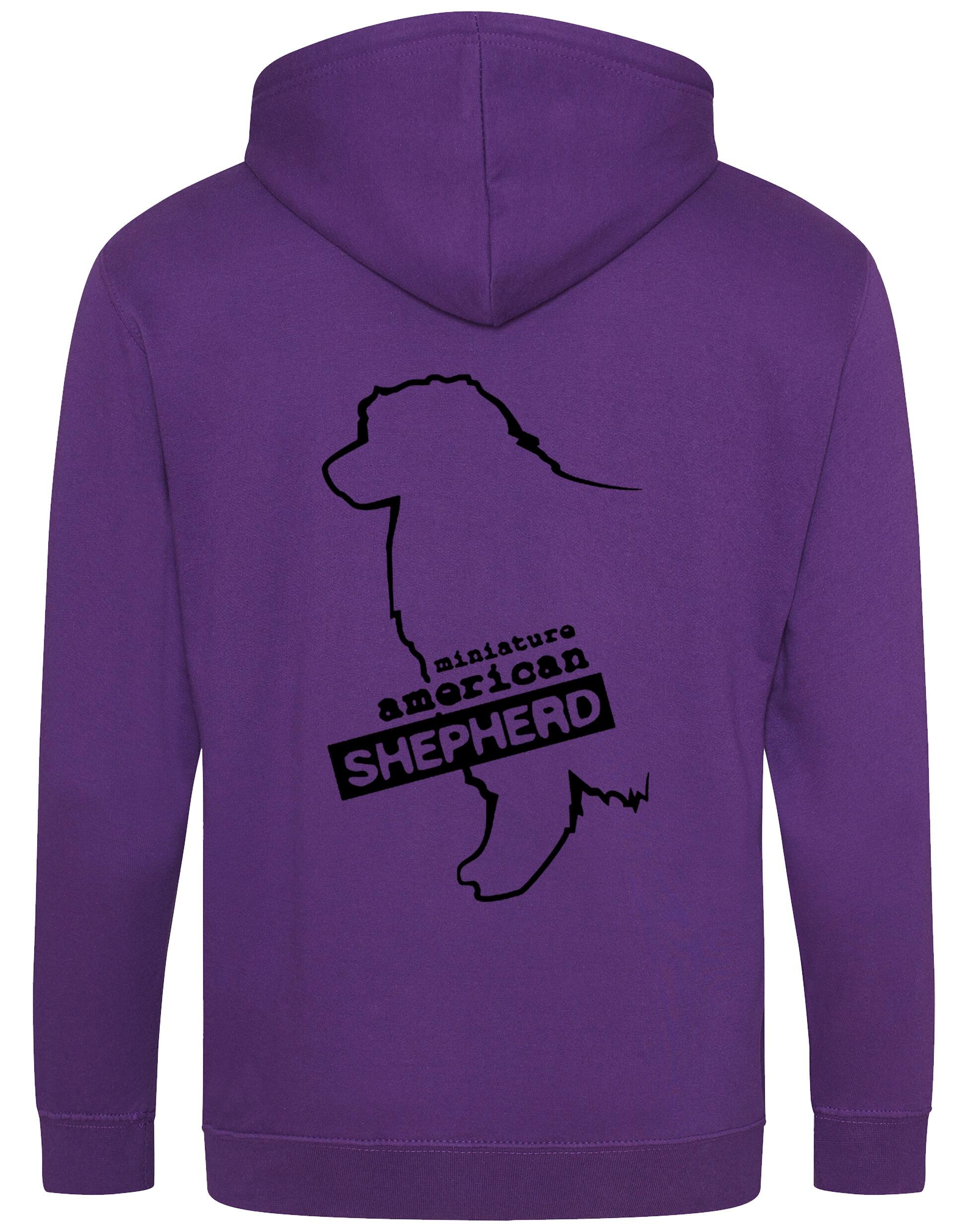 Miniature American Shepherd Zipped Hoodie featuring exclusive breed artwork, cozy fleece lining, and spacious front pockets.