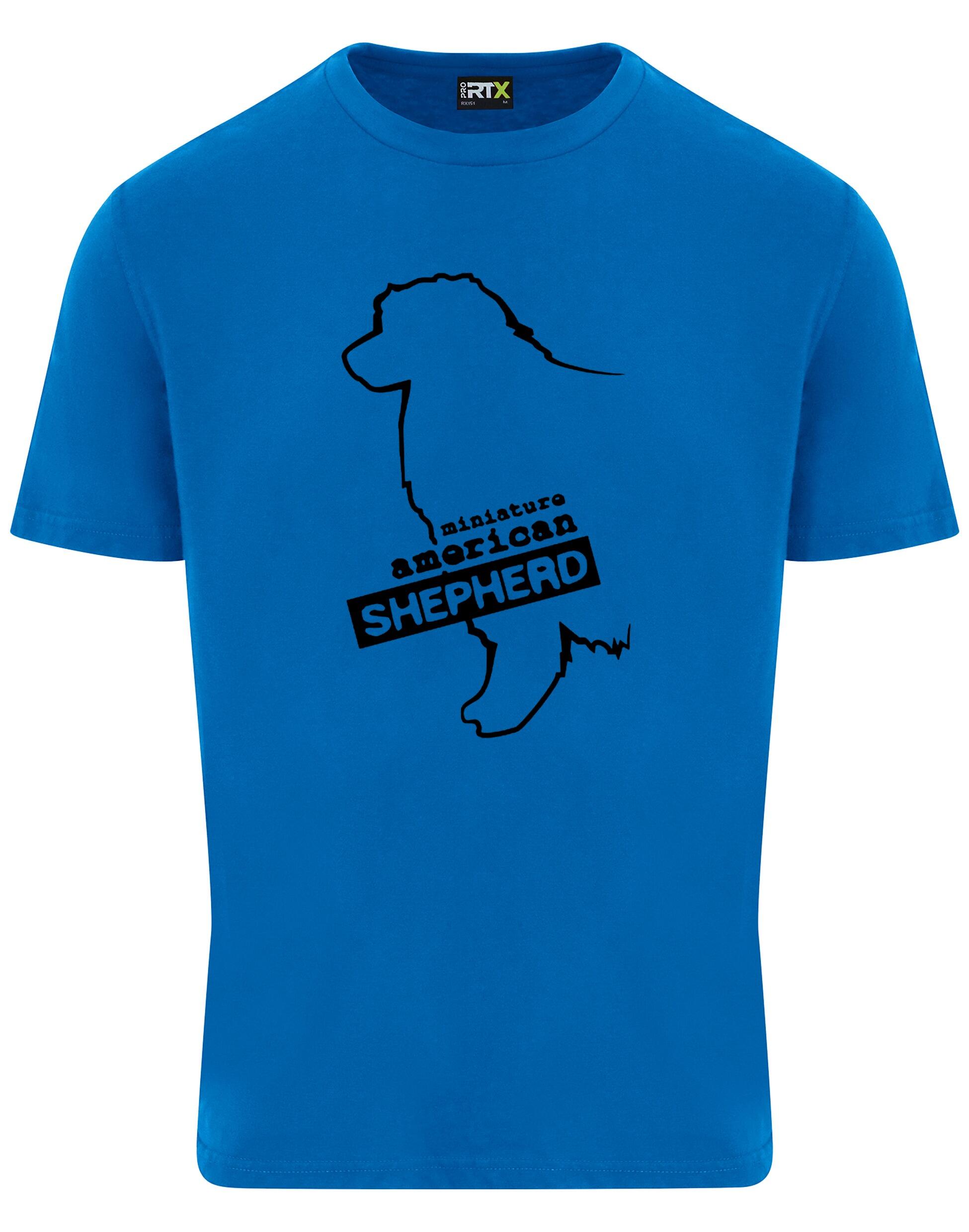 Miniature American Shepherd Roundneck T-shirt featuring exclusive breed artwork, soft cotton fabric, and a relaxed unisex fit.
