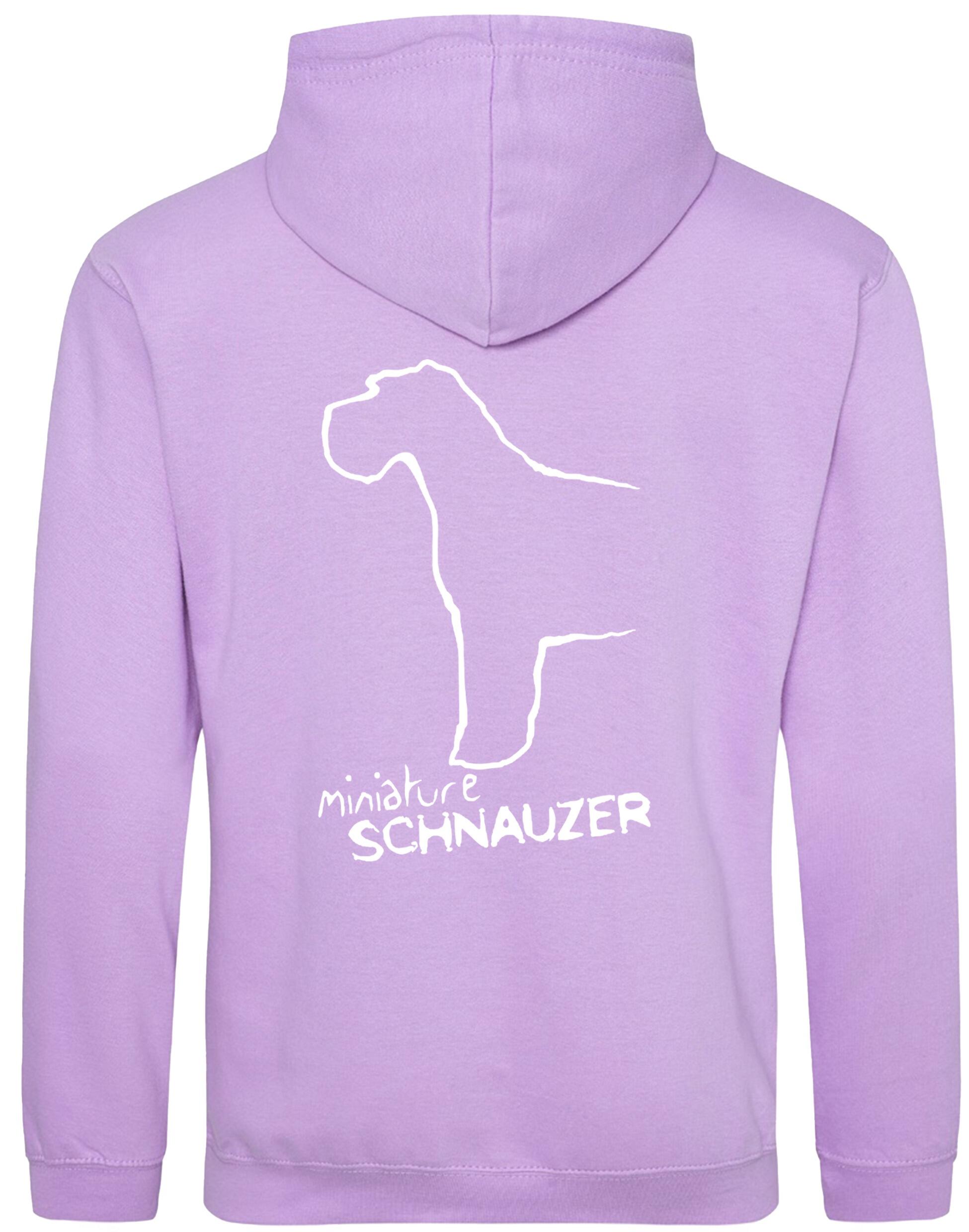 Miniature Schnauzer Pullover Hoodie with exclusive breed artwork, fleece interior, and customisation options for dog lovers.