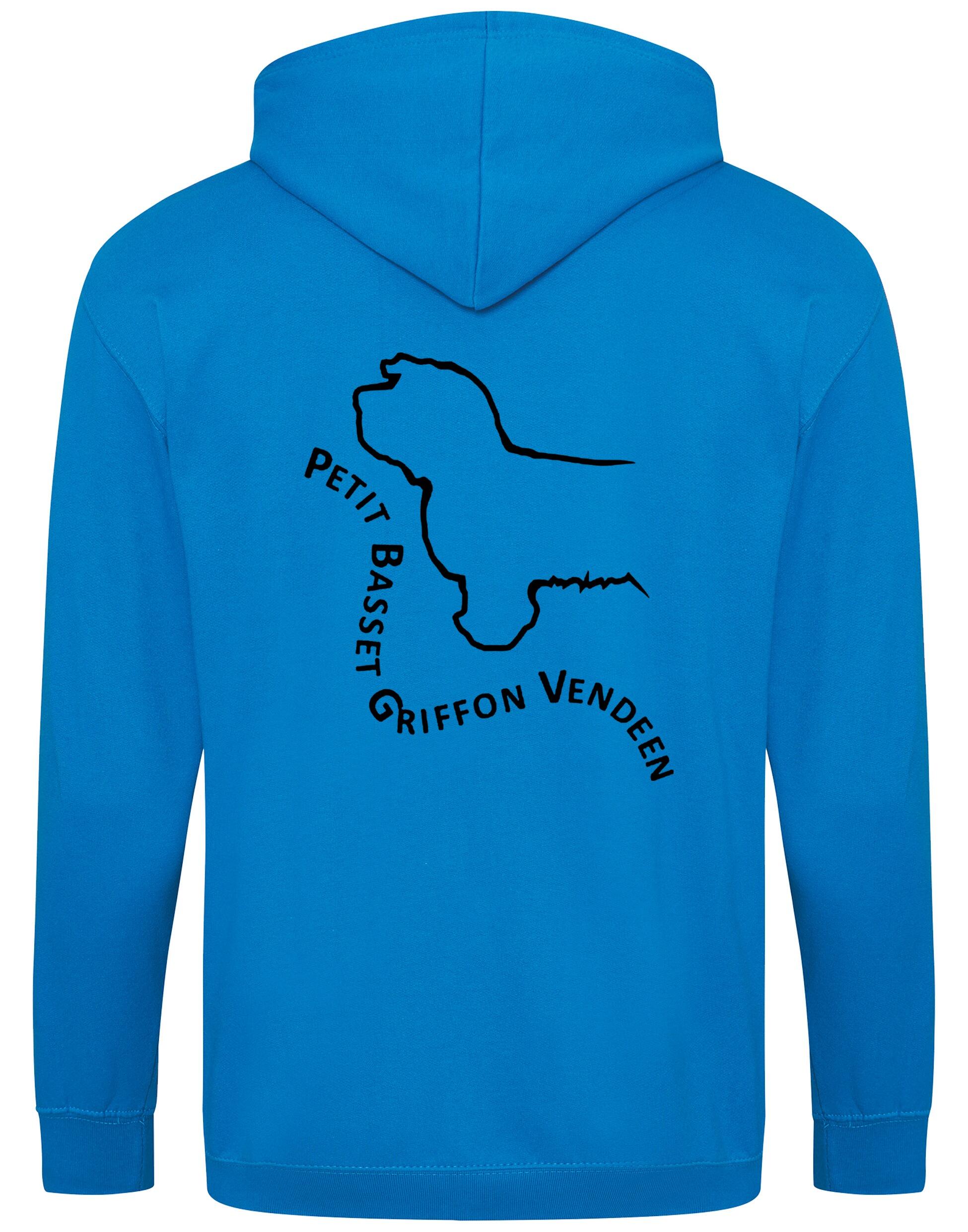 Petit Basset Griffon Vendéen Zipped Hoodie – fleece-lined full-zip hoodie with exclusive breed artwork, cozy hood, and spacious front pockets.