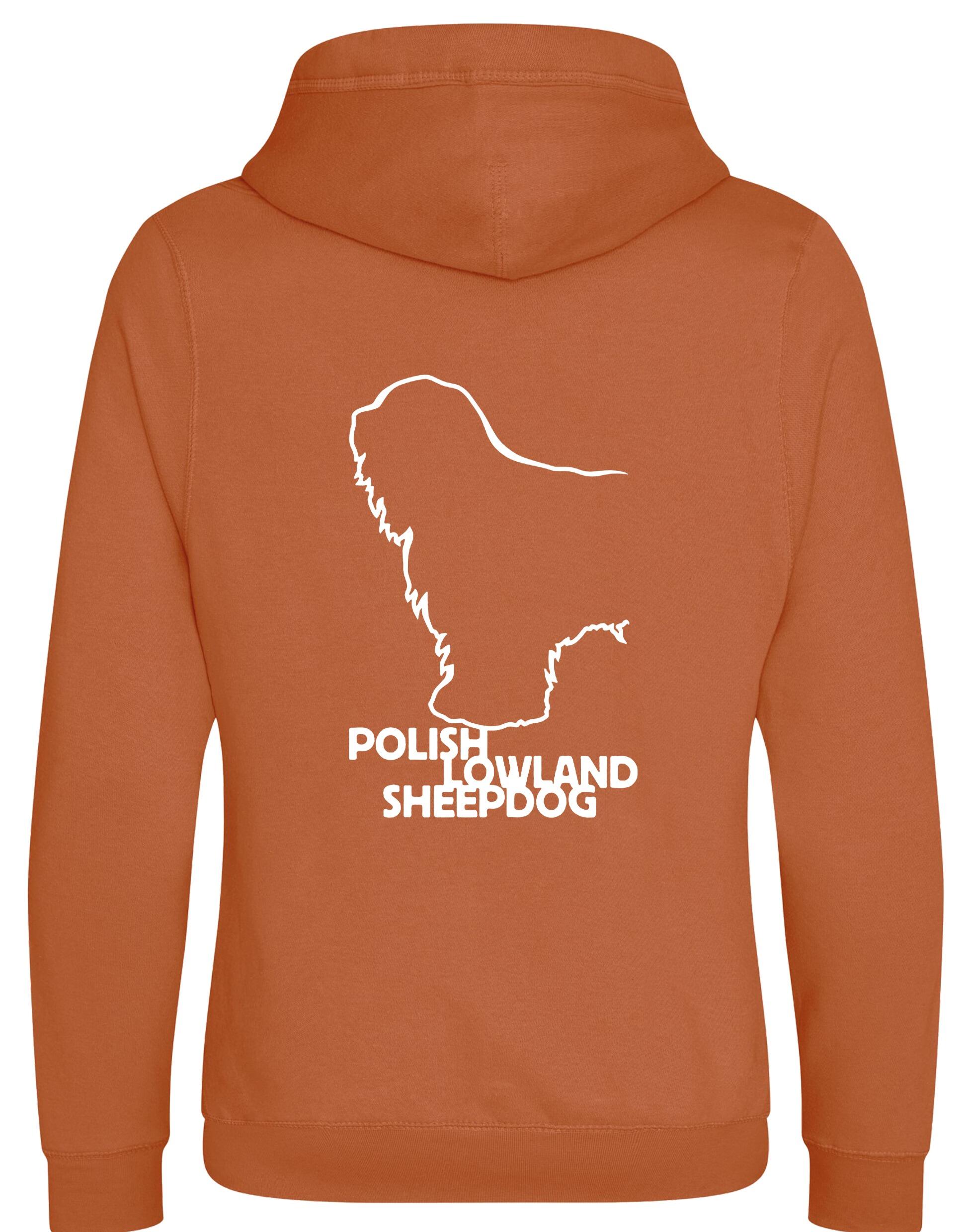 Polish Lowland Sheepdog Crossneck Pullover Hoodie featuring exclusive breed artwork, a modern crossneck design, a fleece interior, and a spacious kangaroo pocket for warmth and style.