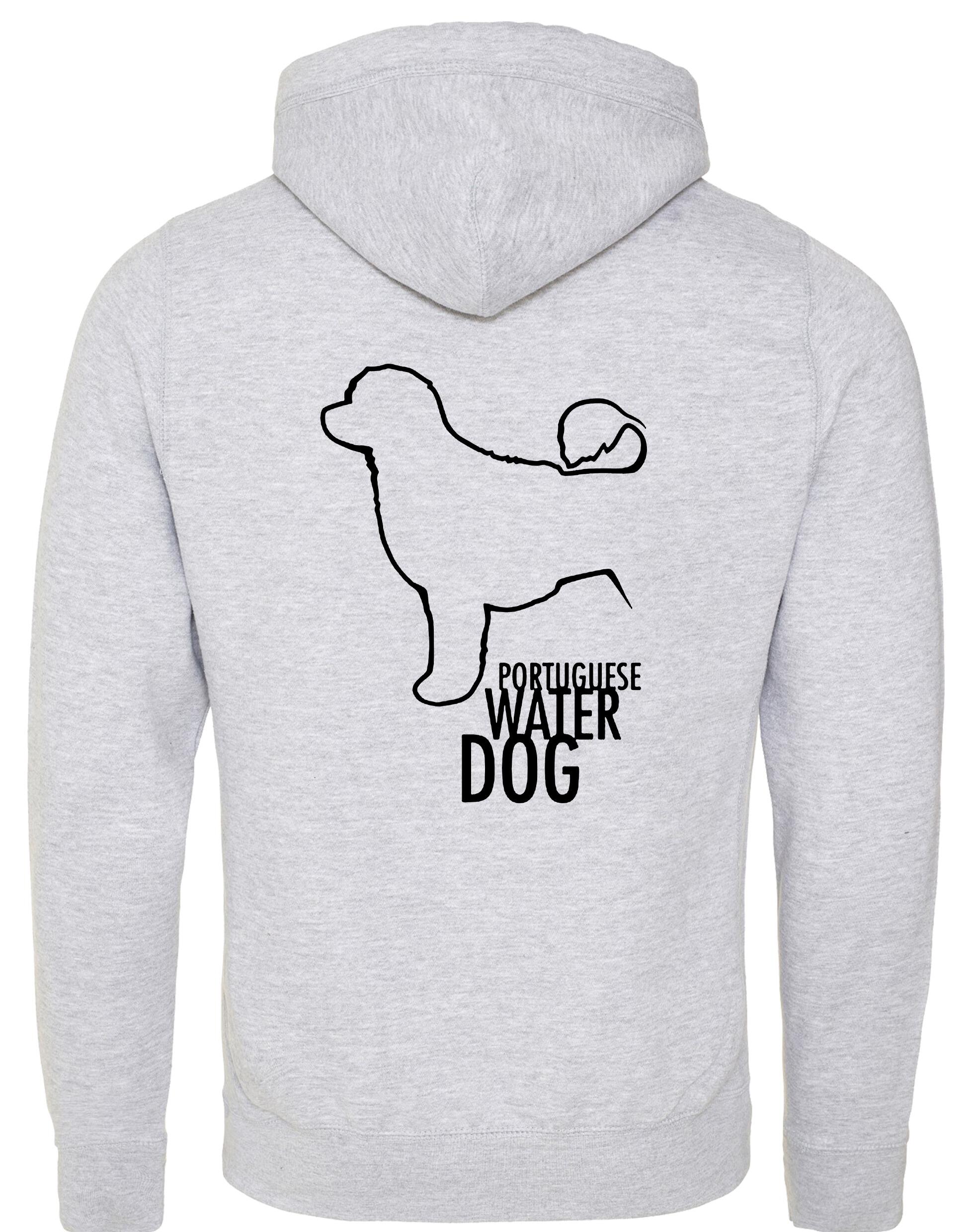 Unisex Portuguese Water Dog Crossneck Pullover Hoodie featuring exclusive breed artwork, premium heavy-blend fabric with a brushed fleece interior, a spacious kangaroo pocket, and ribbed cuffs for stylish, modern comfort.