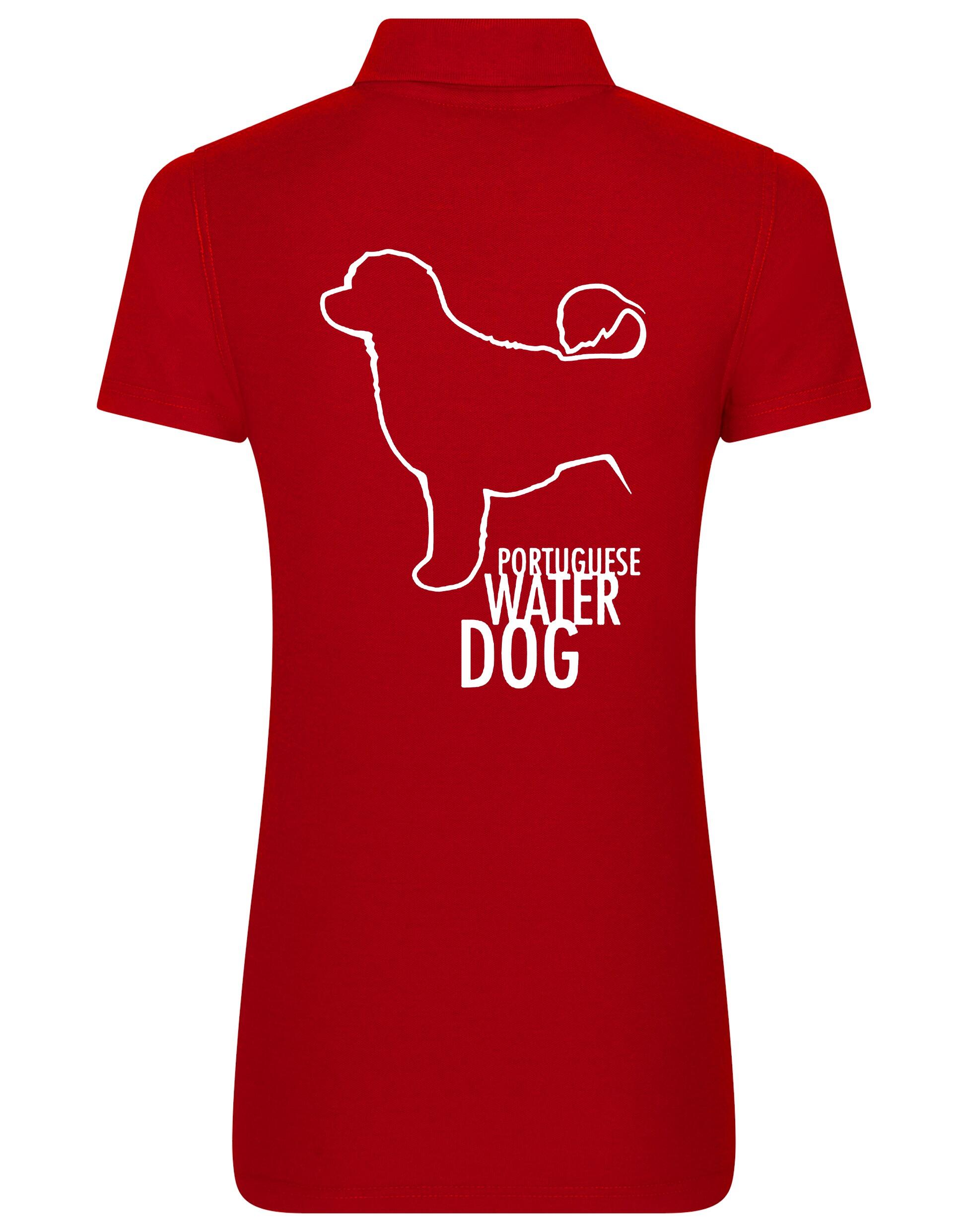 Women's Portuguese Water Dog Cotton Polo featuring exclusive breed artwork on the back, crafted from premium breathable cotton with a flattering feminine fit for timeless elegance and comfort.
